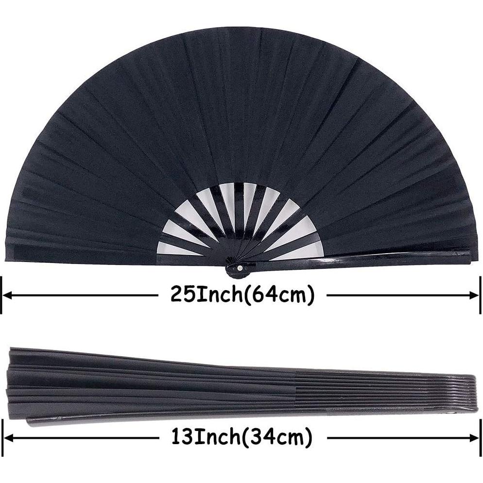 Abanico Plegable Grande STHUAHE Negro para Rave y Danza