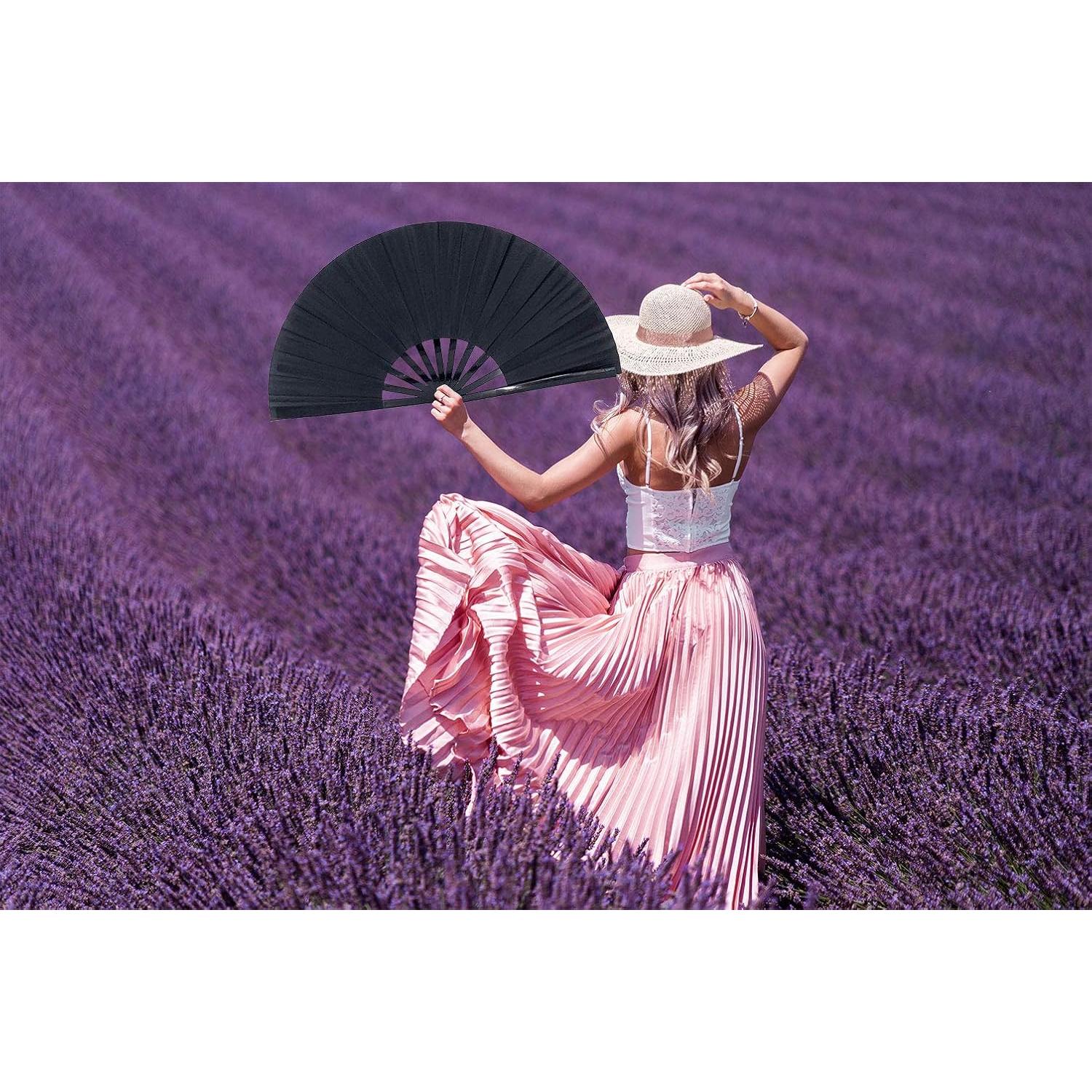 Abanico Plegable Grande STHUAHE Negro para Rave y Danza