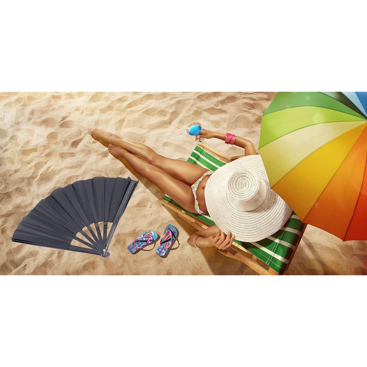 Abanico Plegable Grande STHUAHE Negro para Rave y Danza