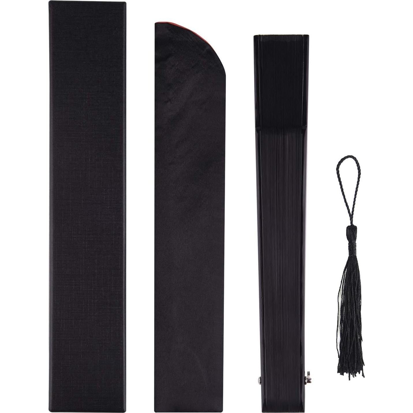 Abanico Plegable de Bambú y Seda Negro Vintage 21cm