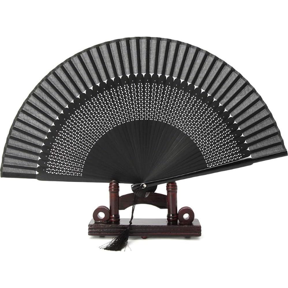 Abanico Plegable de Bambú y Seda Negro Vintage 21cm