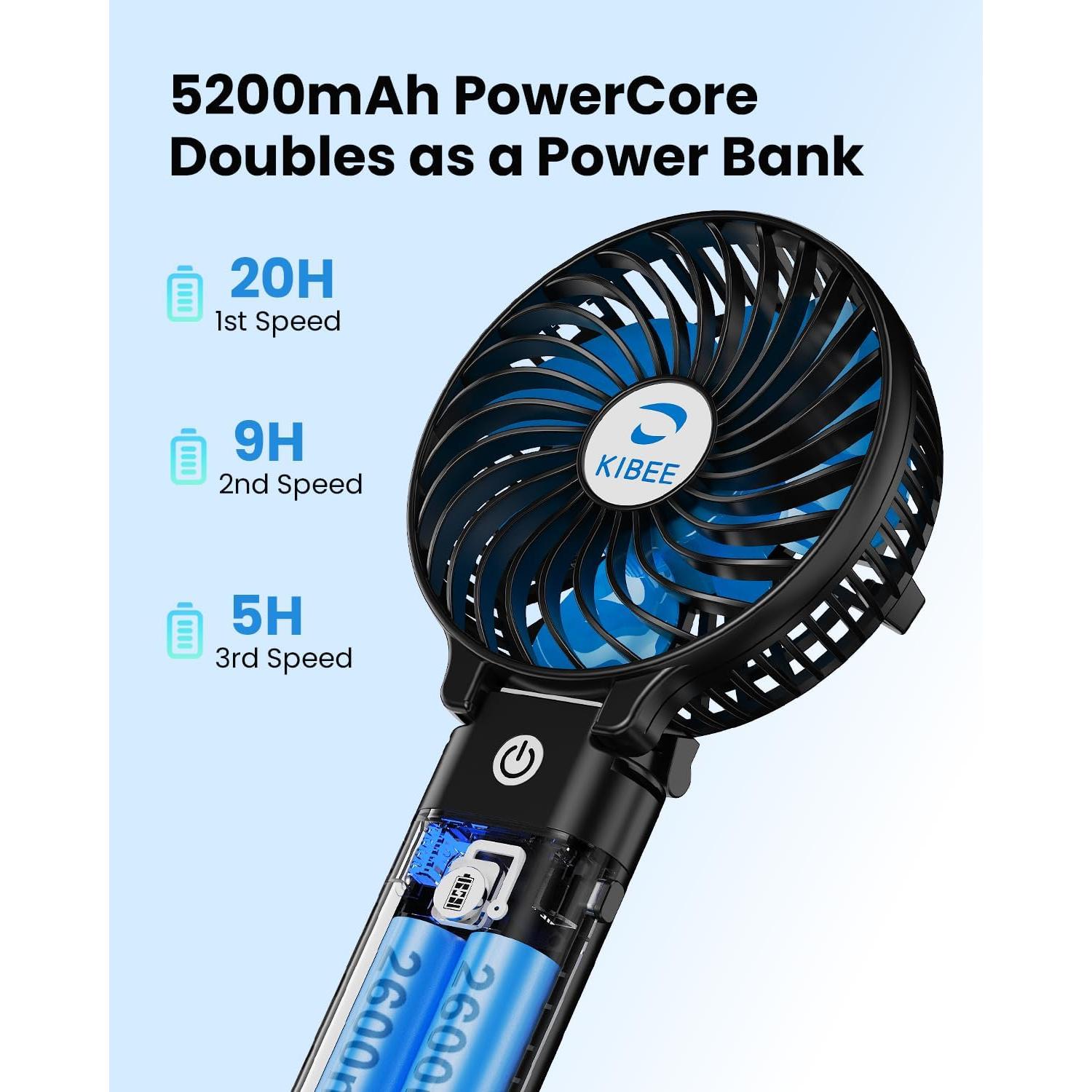 Ventilador Portátil KIBEE KB310 5200mAh USB 3 Velocidades Negro