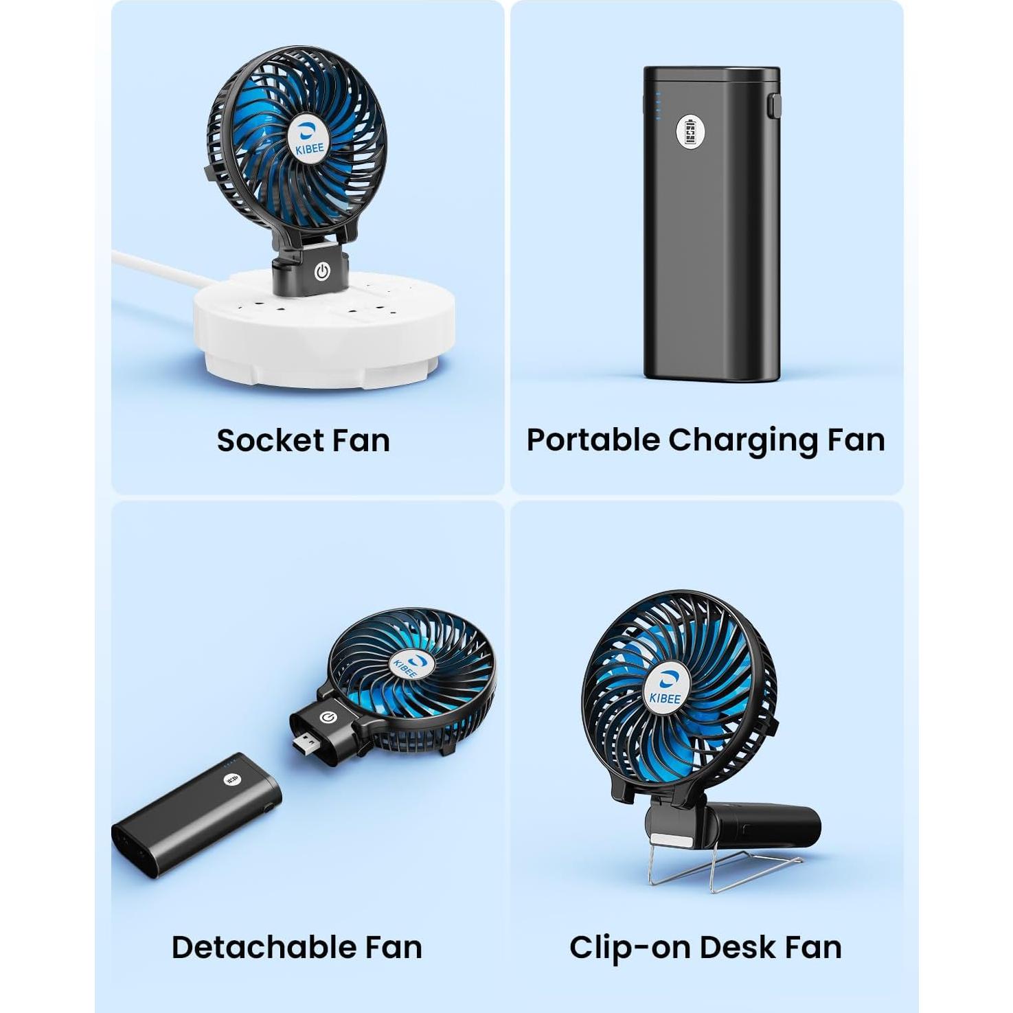 Ventilador Portátil KIBEE KB310 5200mAh USB 3 Velocidades Negro