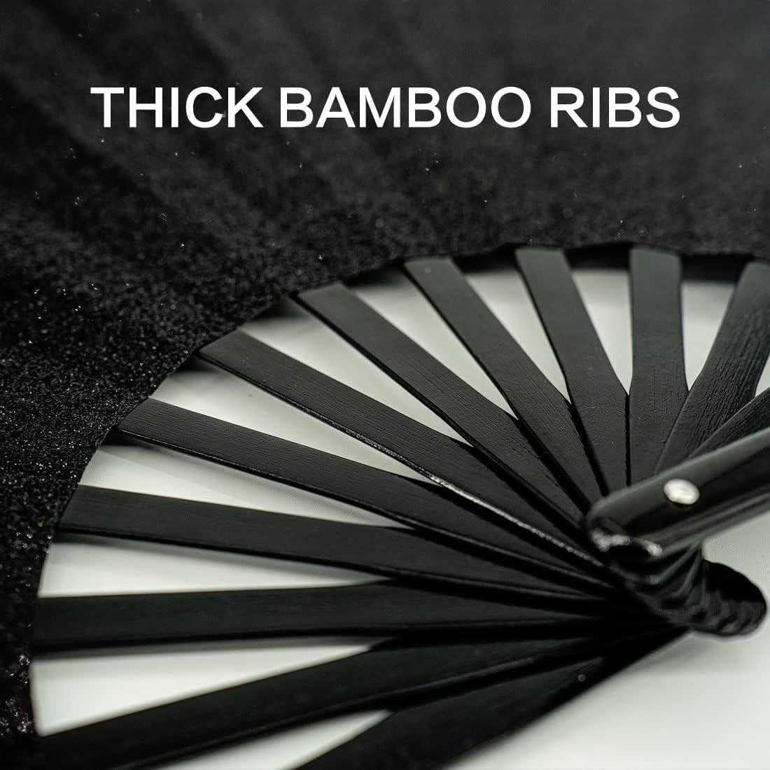 Abanico Plegable Grande Raveahem Negro 63cm con Funda