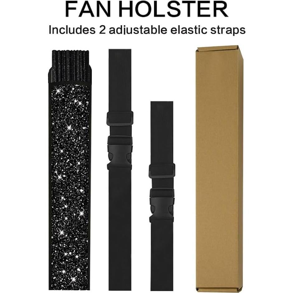 Abanico Plegable Grande Raveahem Negro 63cm con Funda