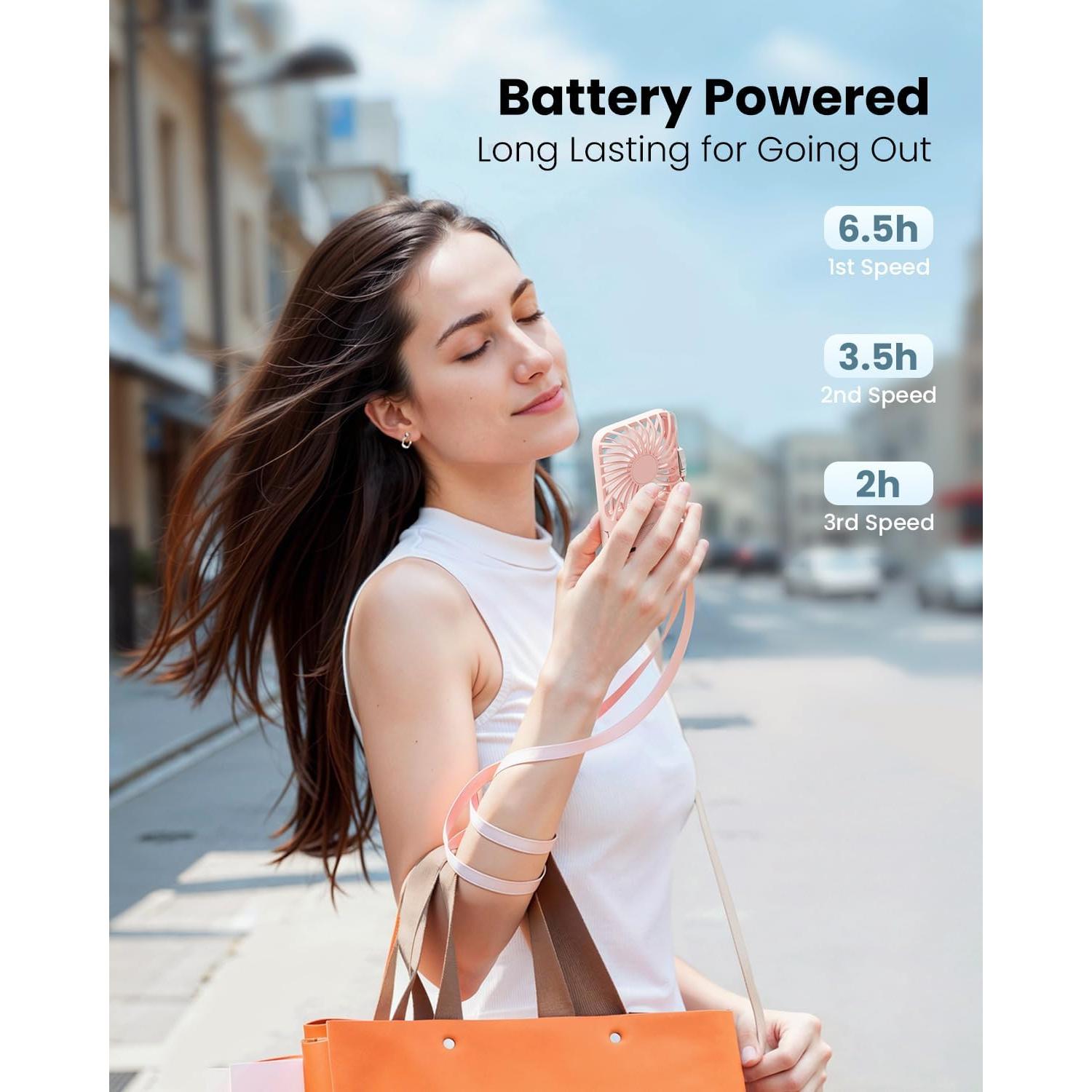 Ventilador Portátil Gaiatop Rosa con Espejo LED y Soporte