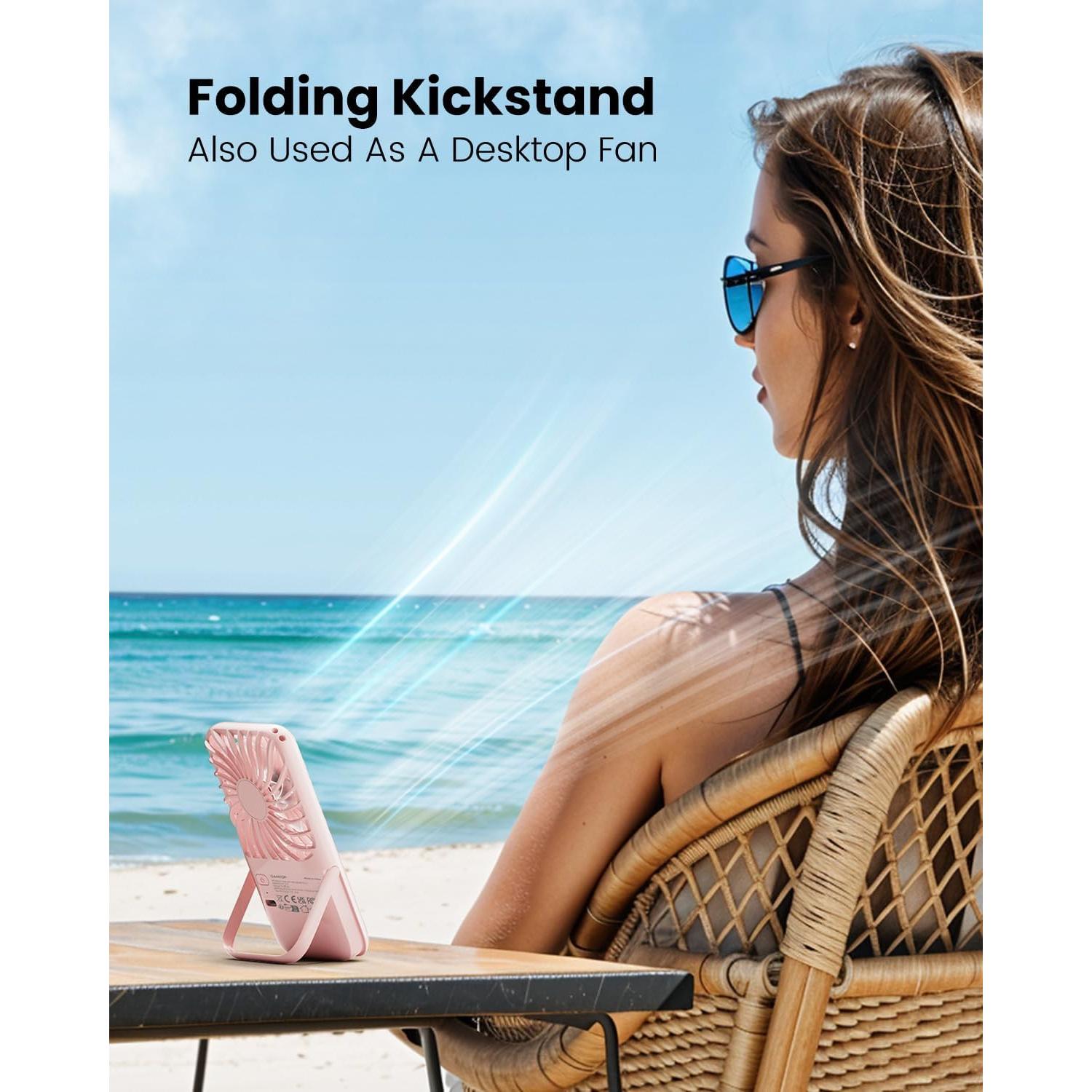 Ventilador Portátil Gaiatop Rosa con Espejo LED y Soporte