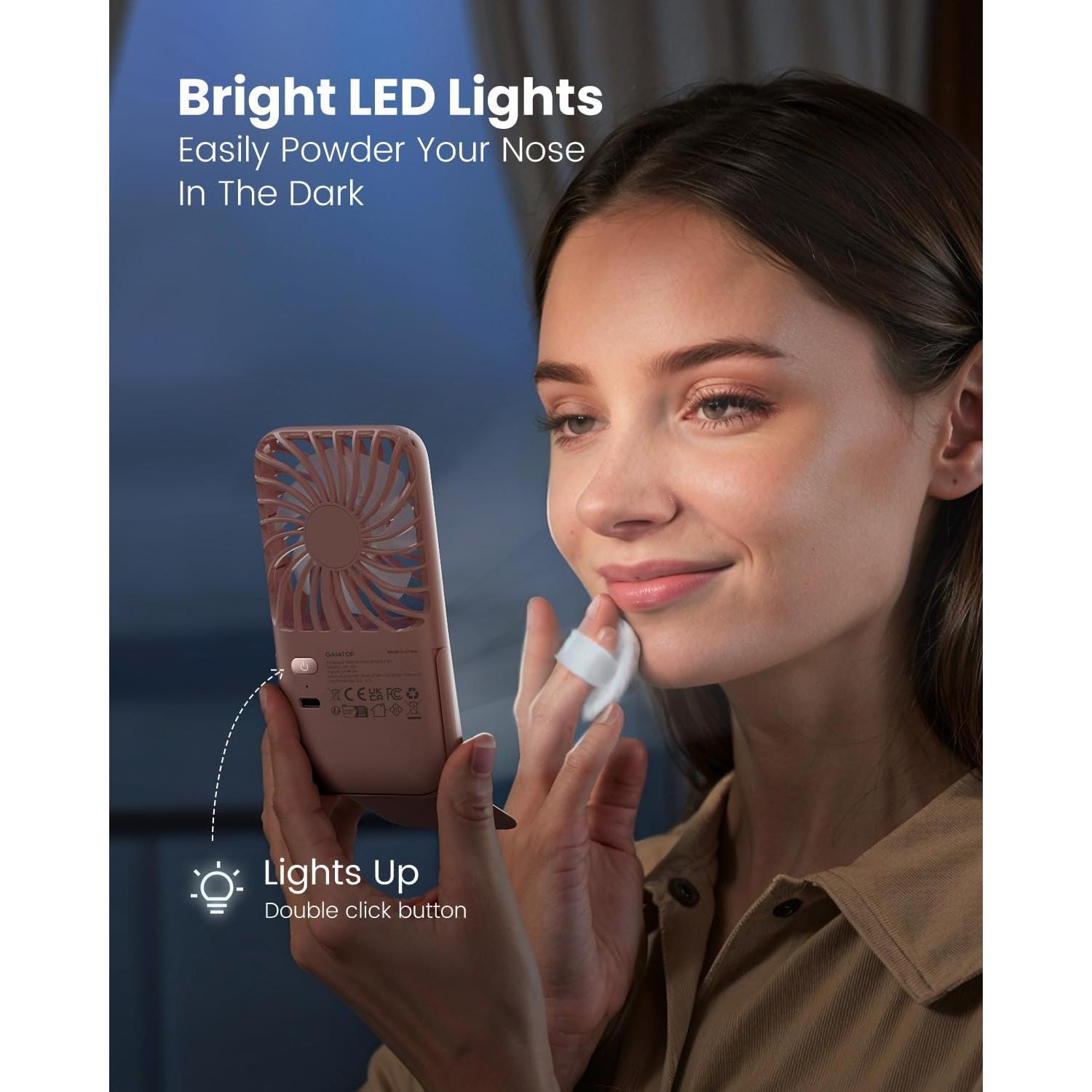 Ventilador Portátil Gaiatop Rosa con Espejo LED y Soporte