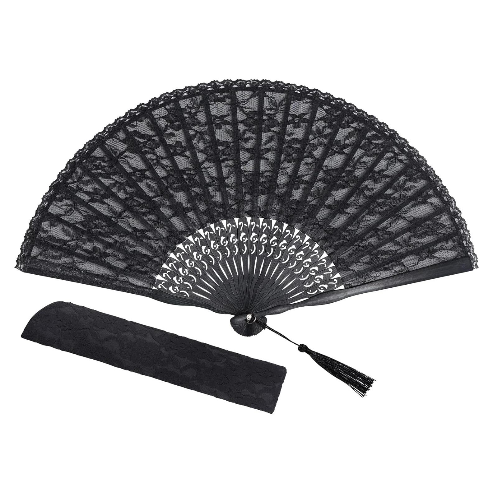 Abanico de Mano Plegable Choyaxo de Encaje Negro 40 cm