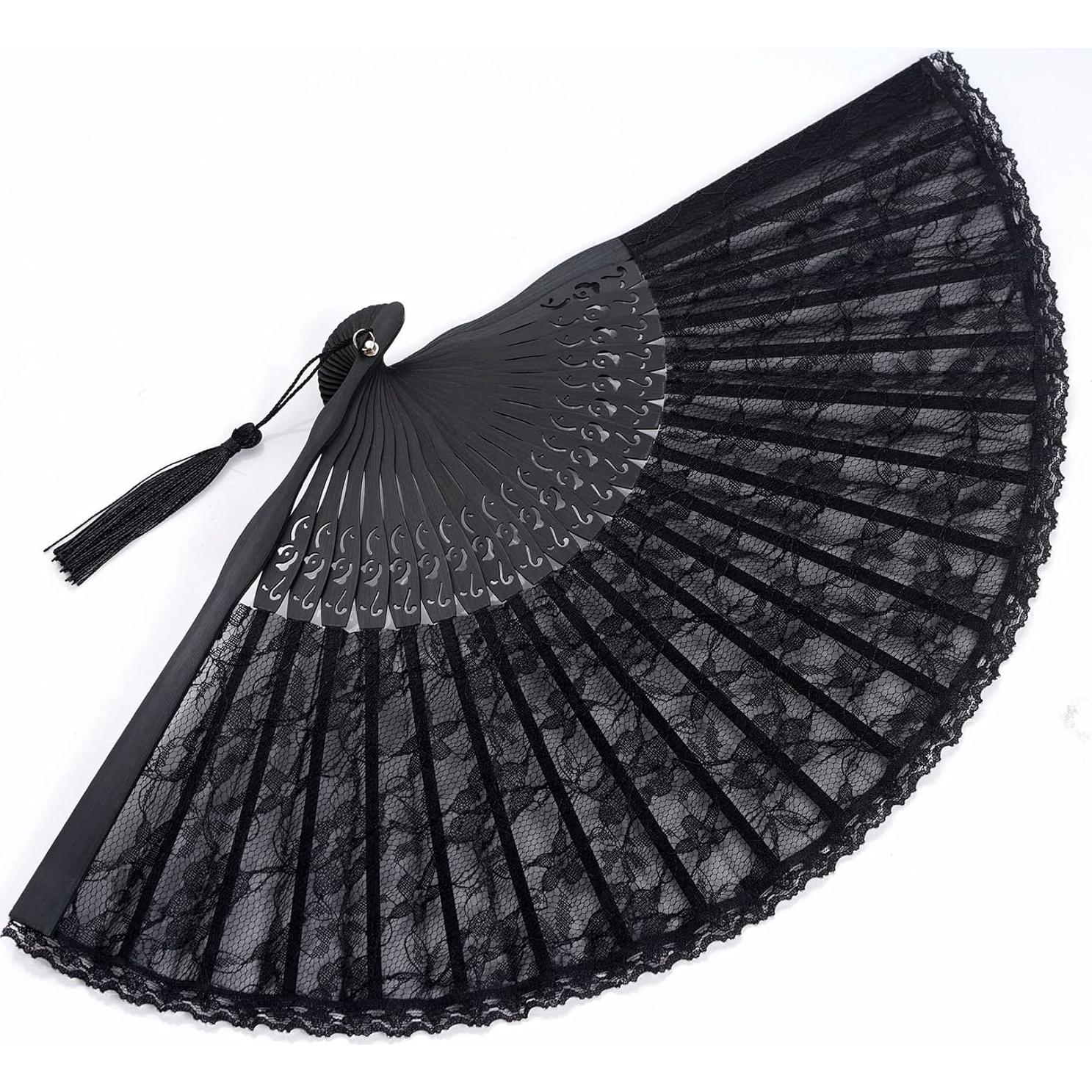 Abanico de Mano Plegable Choyaxo de Encaje Negro 40 cm