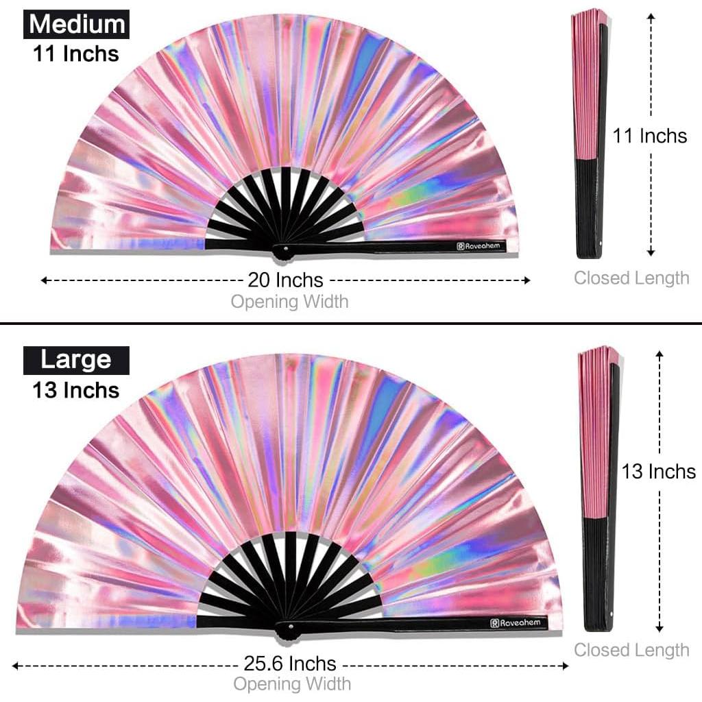 Abanico Plegable Raveahem 33 cm Rosa Holográfico Brillante