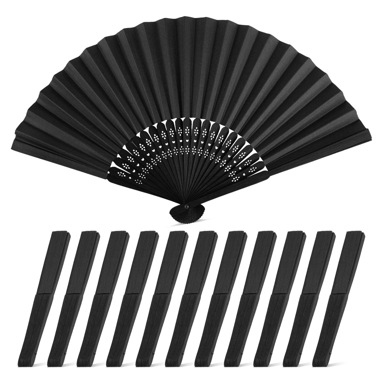 JOHOUSE 12 Abanicos de Papel Plegables Negros 21x38 cm