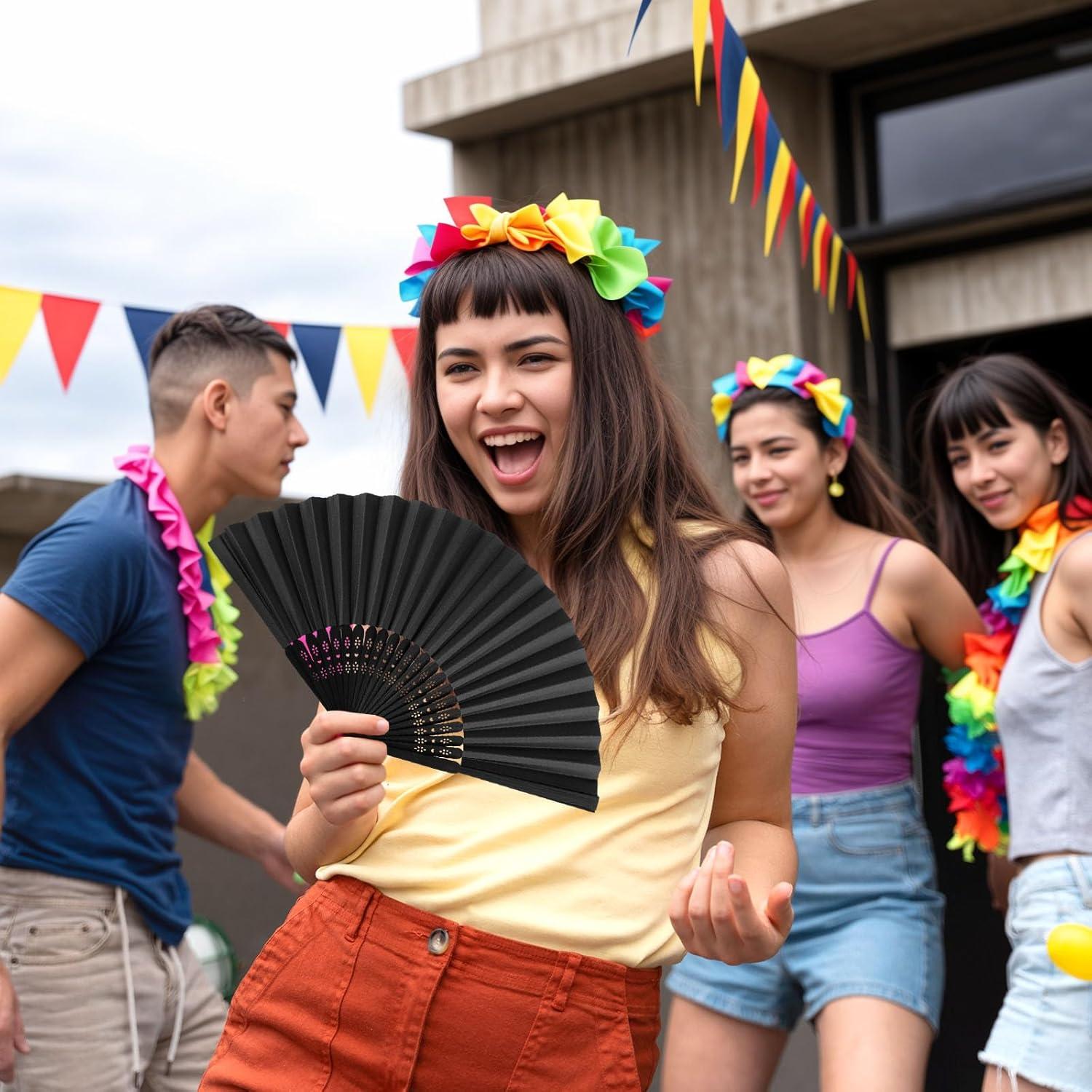 JOHOUSE 12 Abanicos de Papel Plegables Negros 21x38 cm