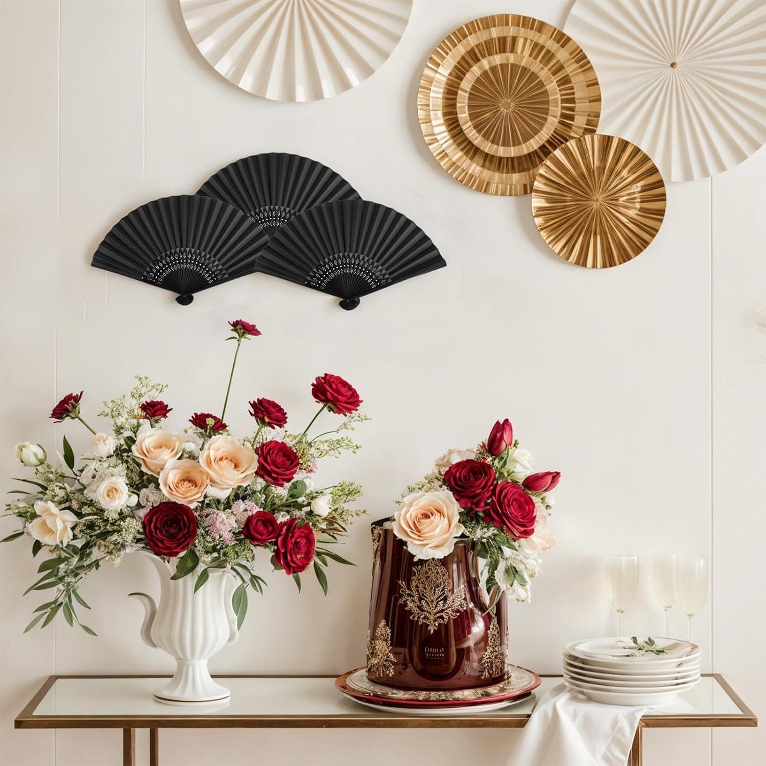 JOHOUSE 12 Abanicos de Papel Plegables Negros 21x38 cm