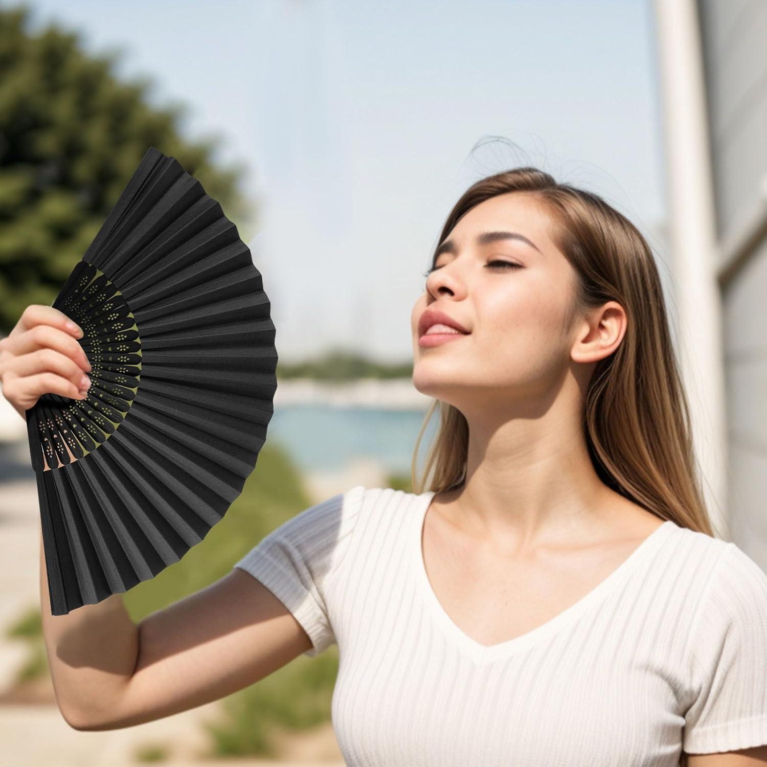 JOHOUSE 12 Abanicos de Papel Plegables Negros 21x38 cm