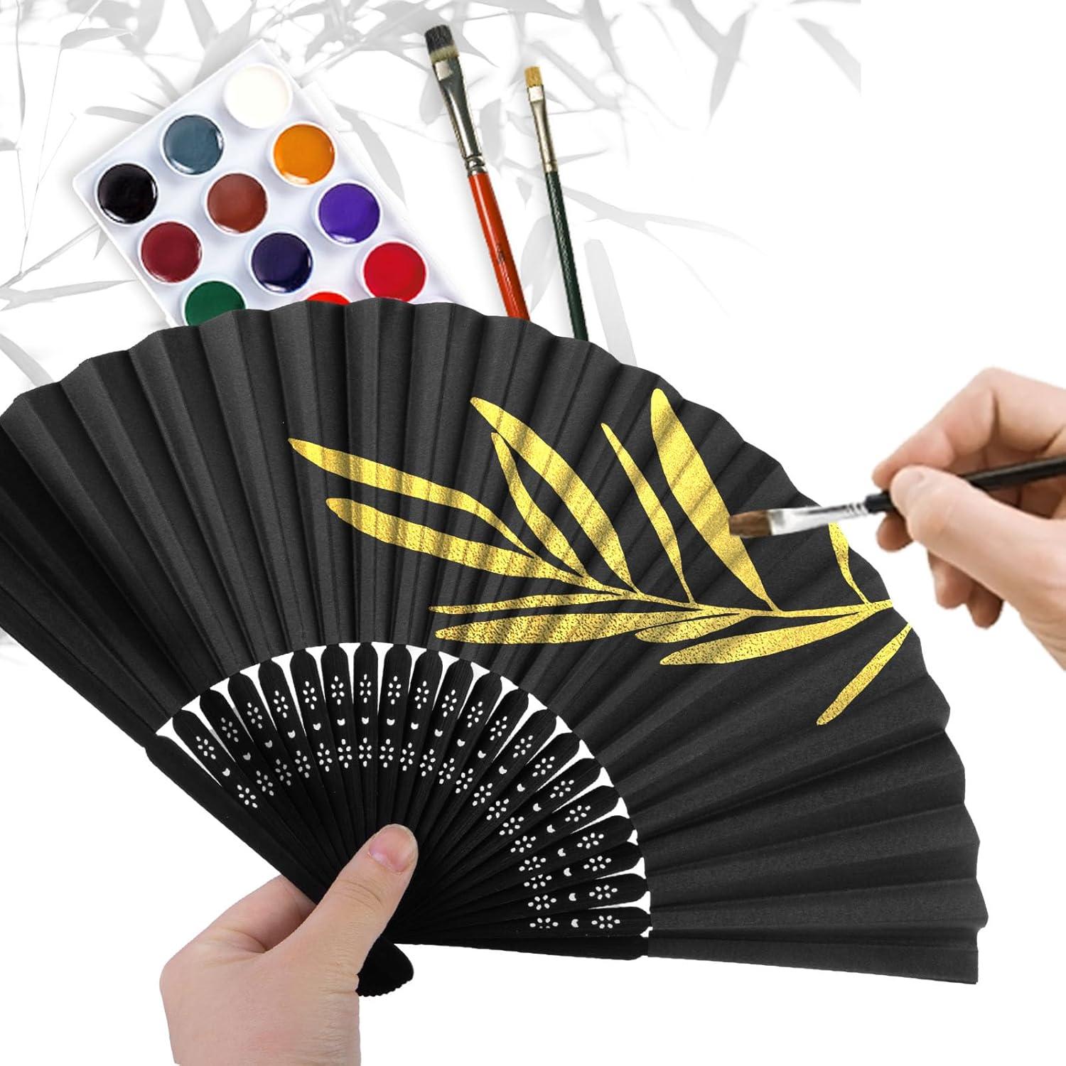 JOHOUSE 12 Abanicos de Papel Plegables Negros 21x38 cm