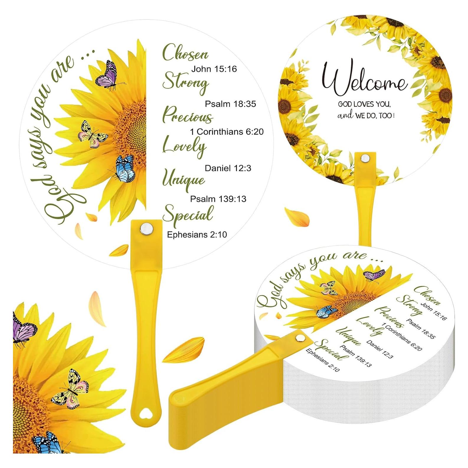 50 Ventiladores de Mano Cristianos Girasol Burbell 16.5 cm