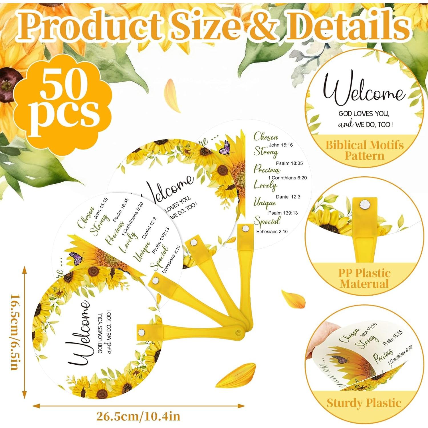 50 Ventiladores de Mano Cristianos Girasol Burbell 16.5 cm