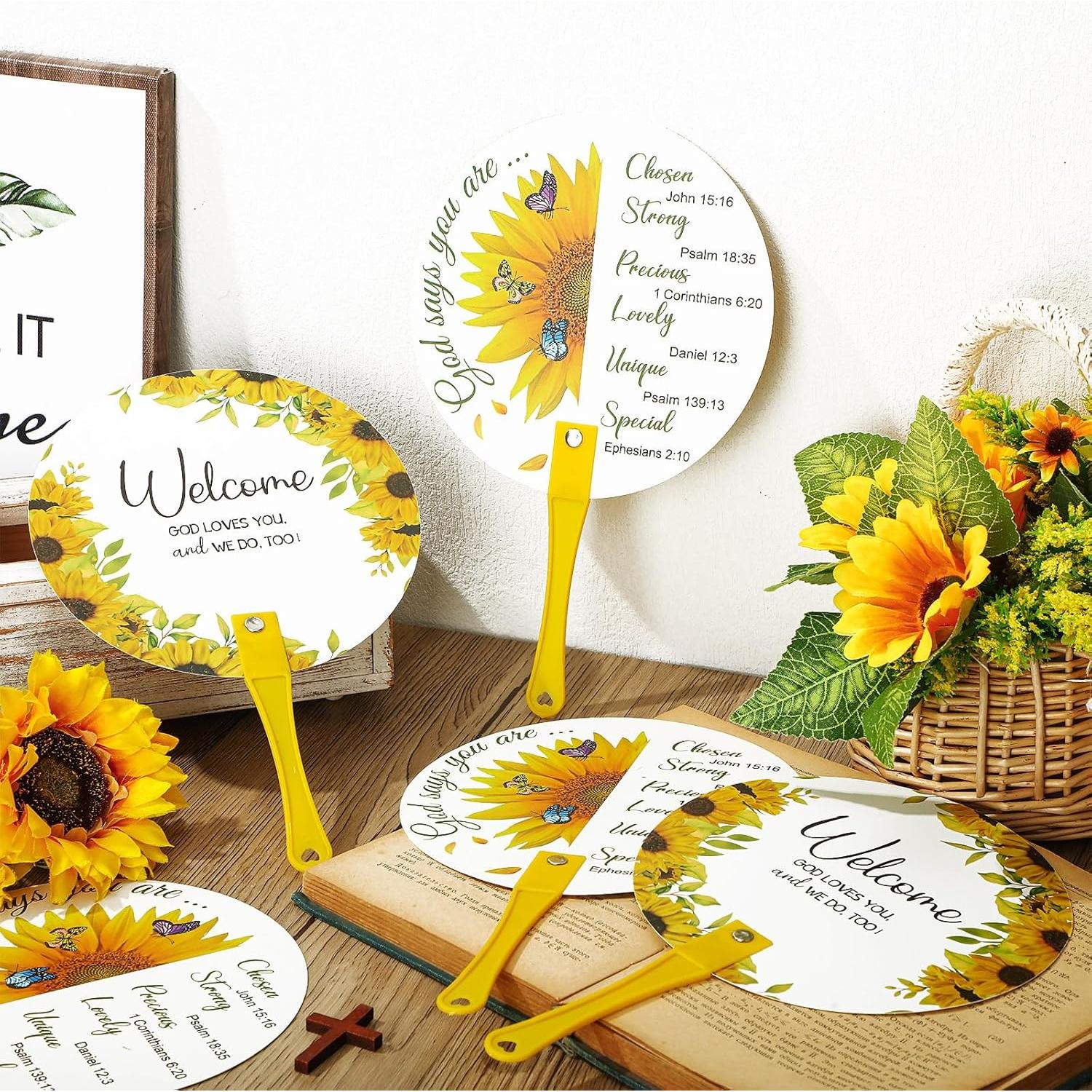 50 Ventiladores de Mano Cristianos Girasol Burbell 16.5 cm