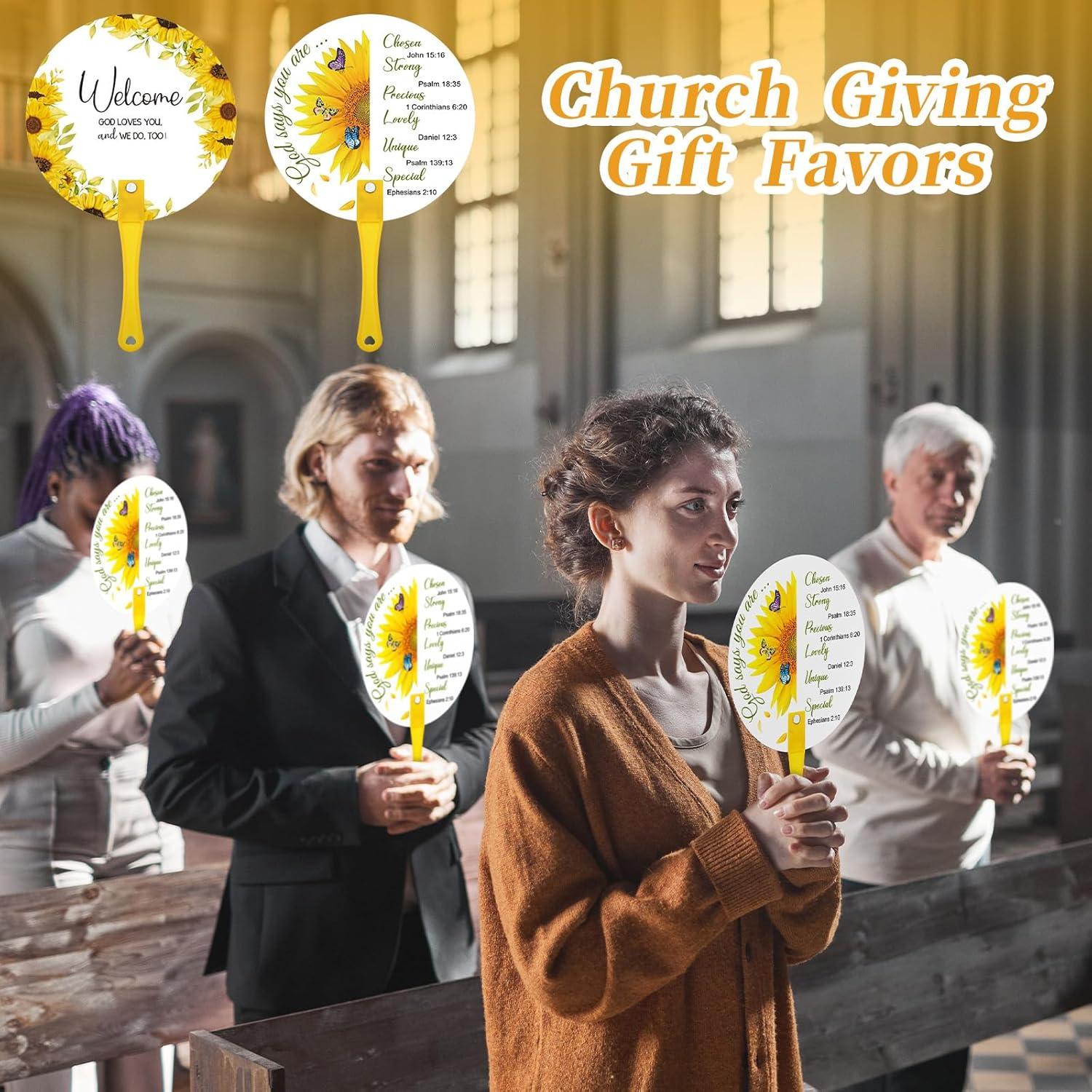 50 Ventiladores de Mano Cristianos Girasol Burbell 16.5 cm