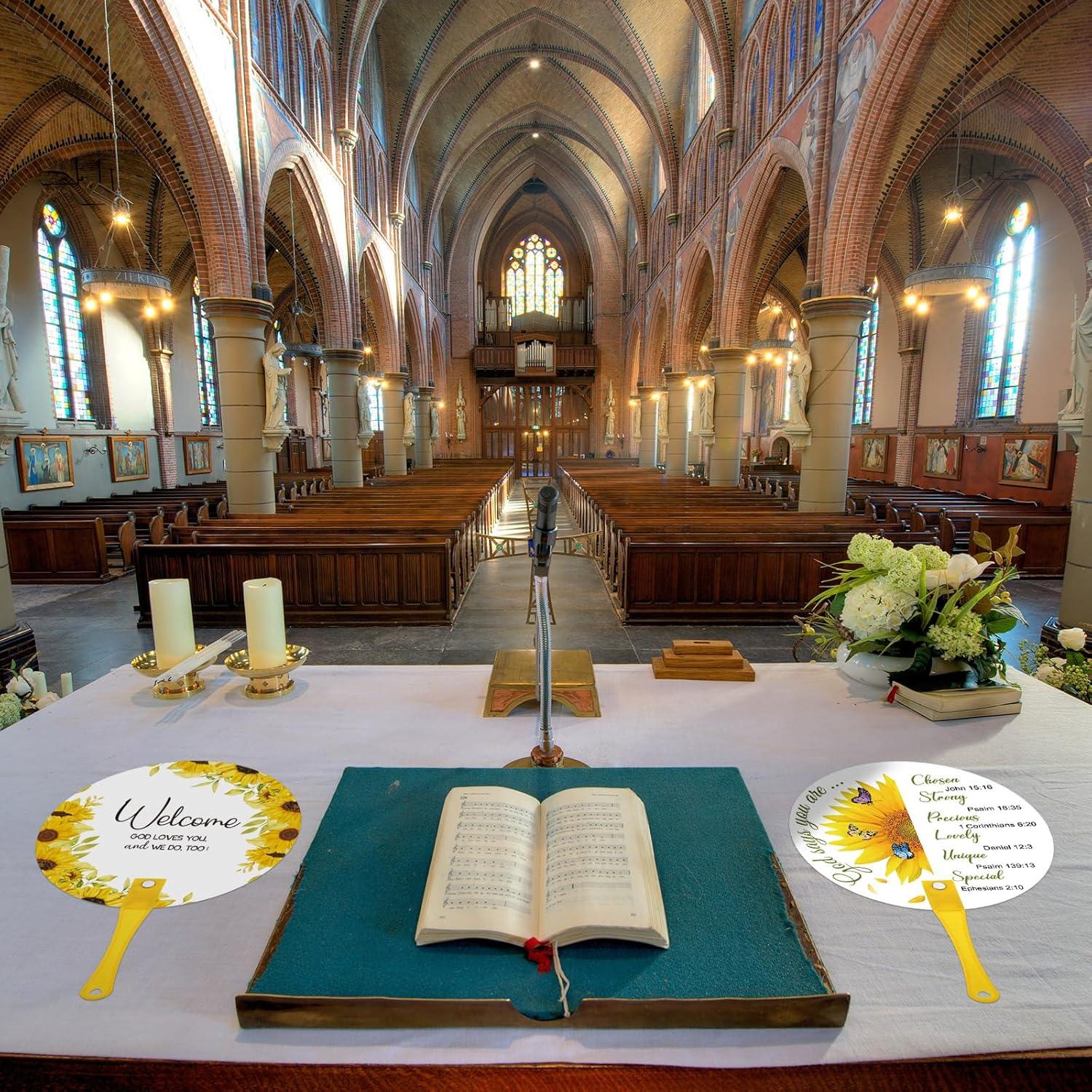 50 Ventiladores de Mano Cristianos Girasol Burbell 16.5 cm