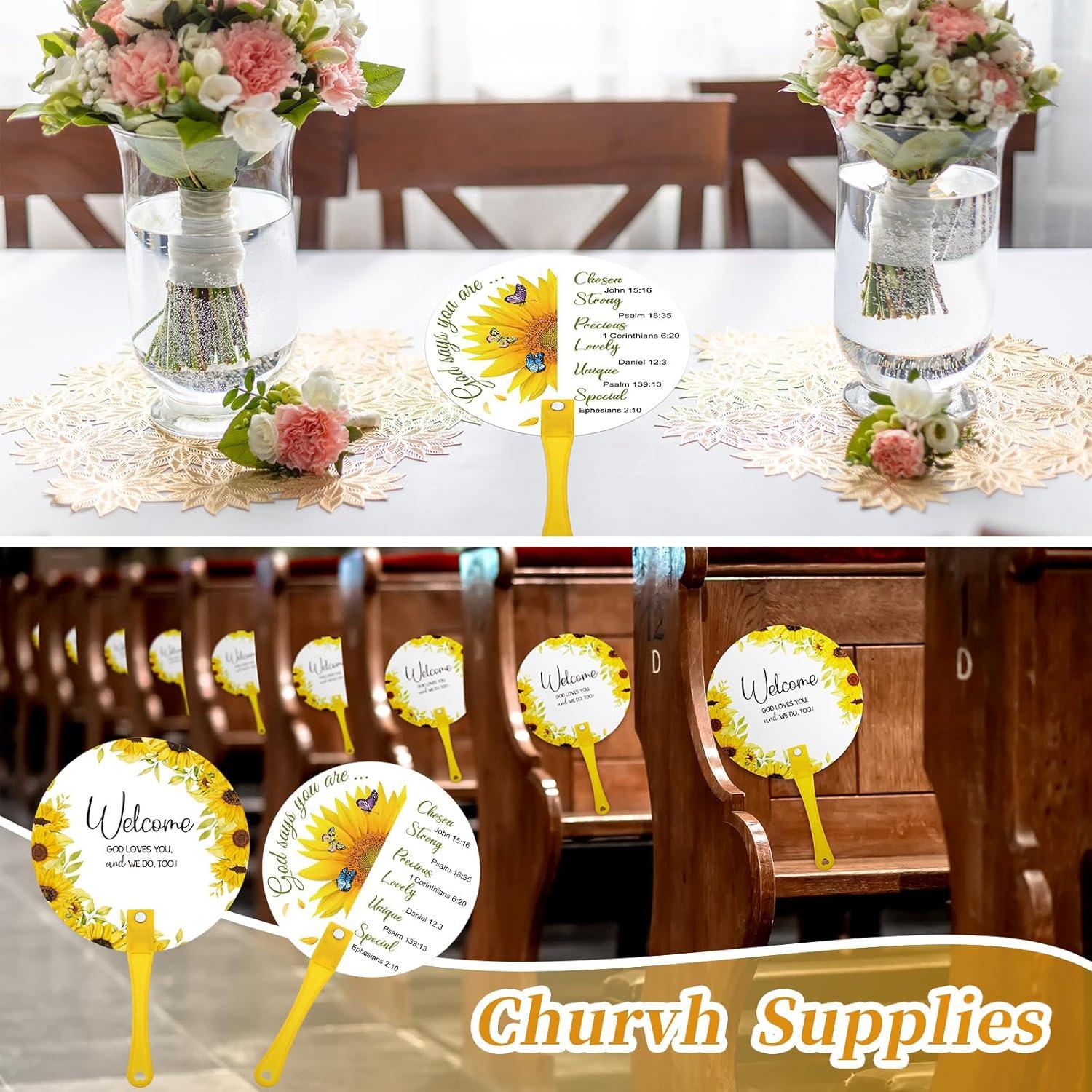 50 Ventiladores de Mano Cristianos Girasol Burbell 16.5 cm