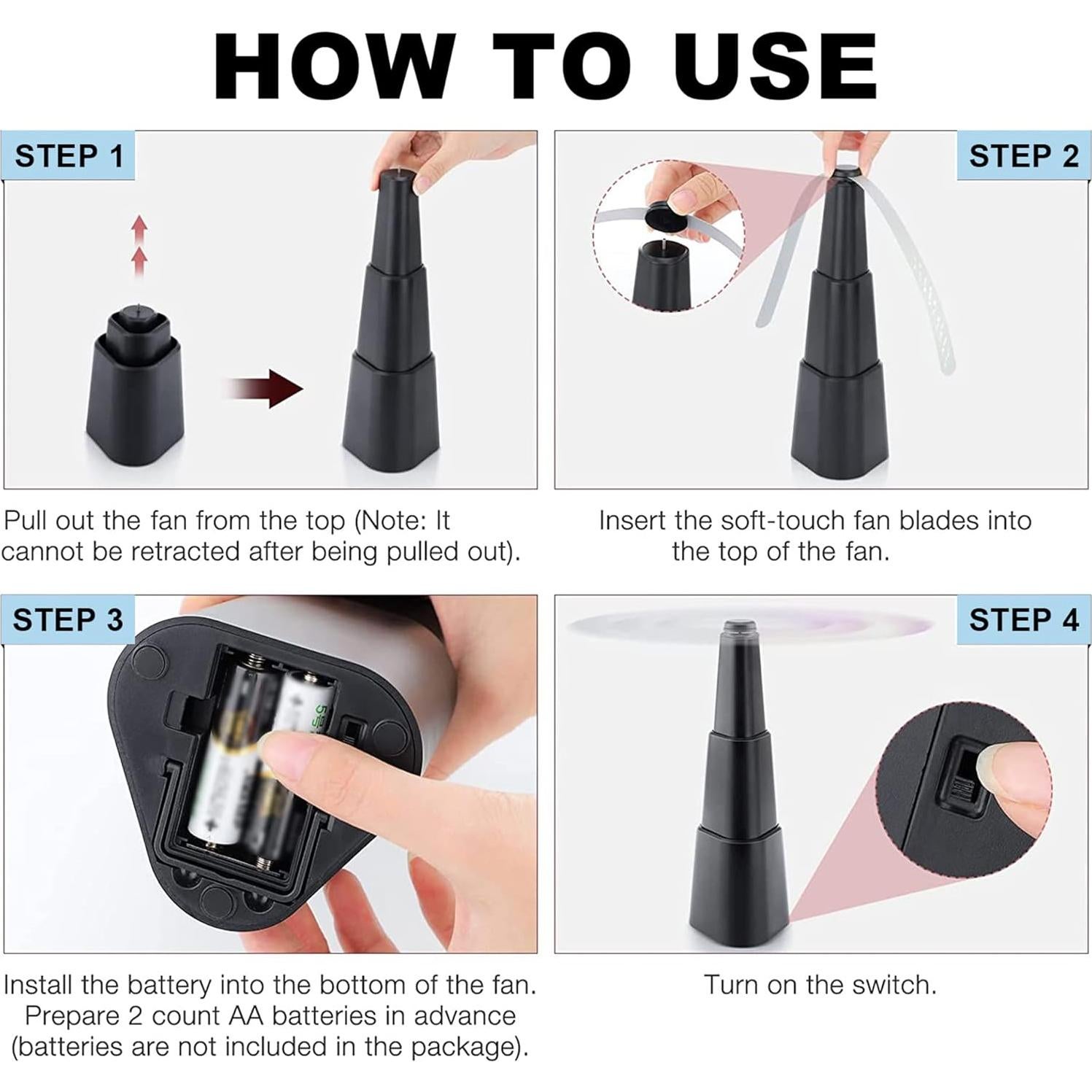 Ventiladores de Moscas Portátiles KTDRJN, Paquete de 4, Negro