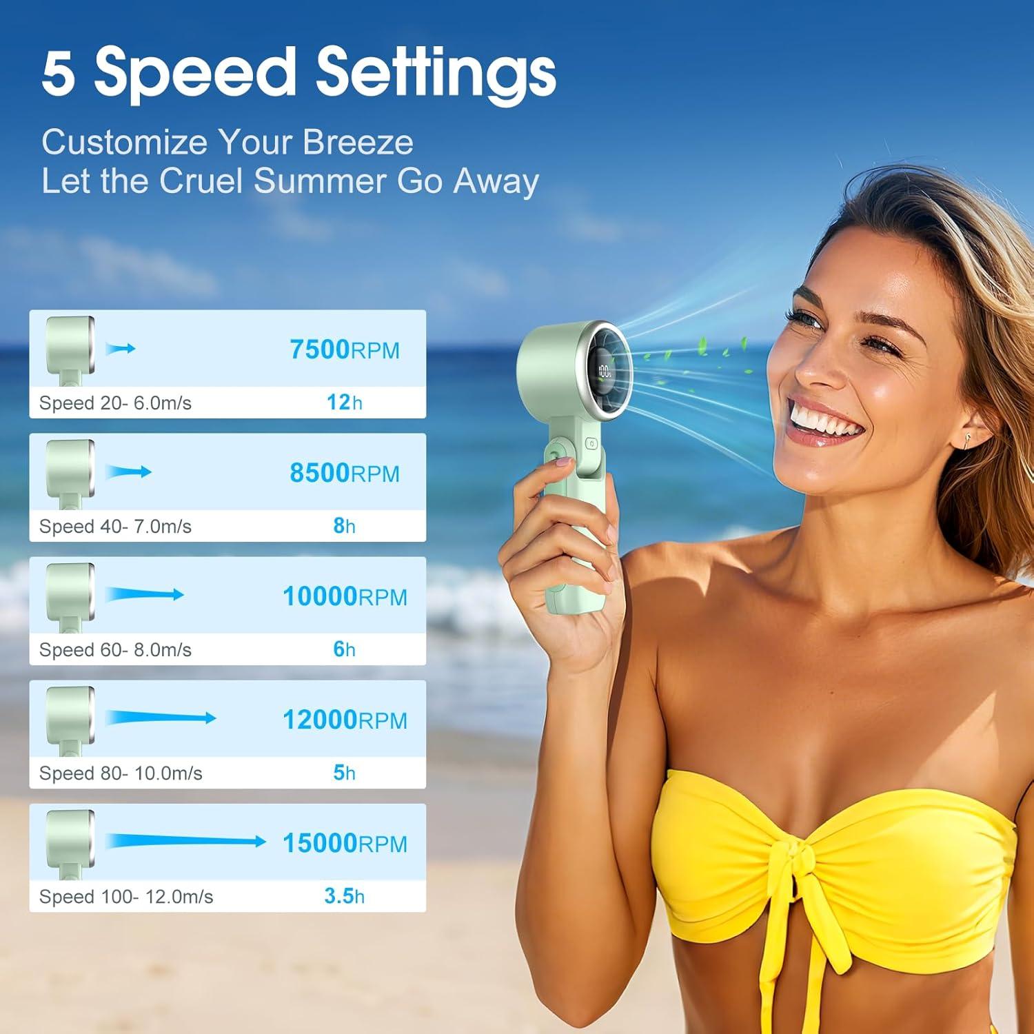 Ventilador Portátil WHATOOK H05 Verde 5 Velocidades 4000mAh