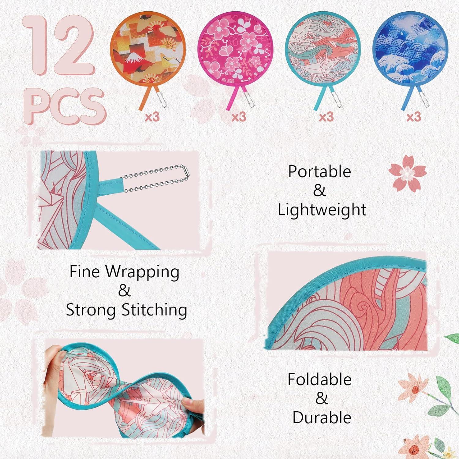 Ventiladores de Mano Plegables Marsui - 12 Piezas Estilo Japonés