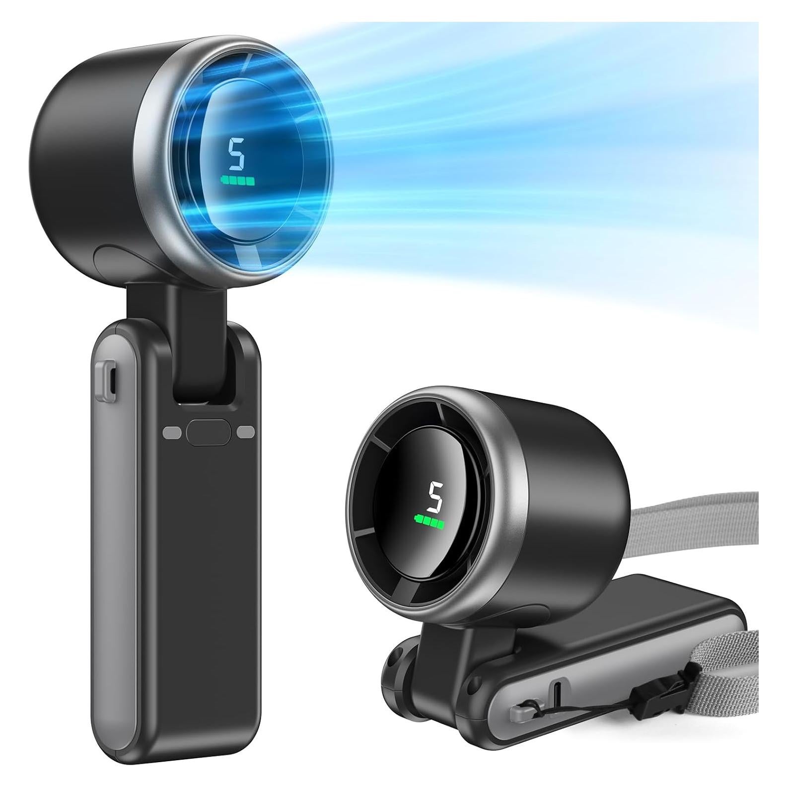 Ventilador de Mano Pymoji Mini Recargable 5 Velocidades Gris