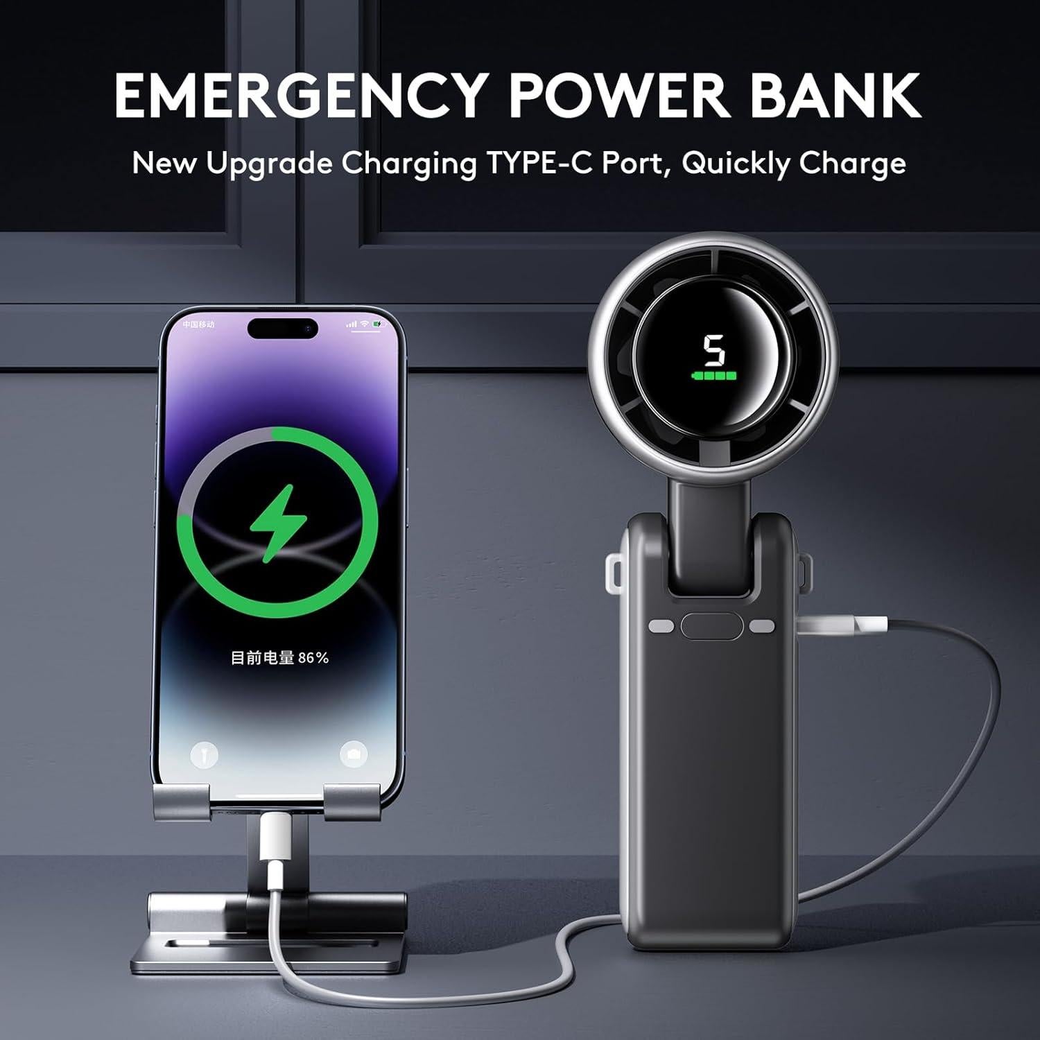 Ventilador de Mano Pymoji Mini Recargable 5 Velocidades Gris