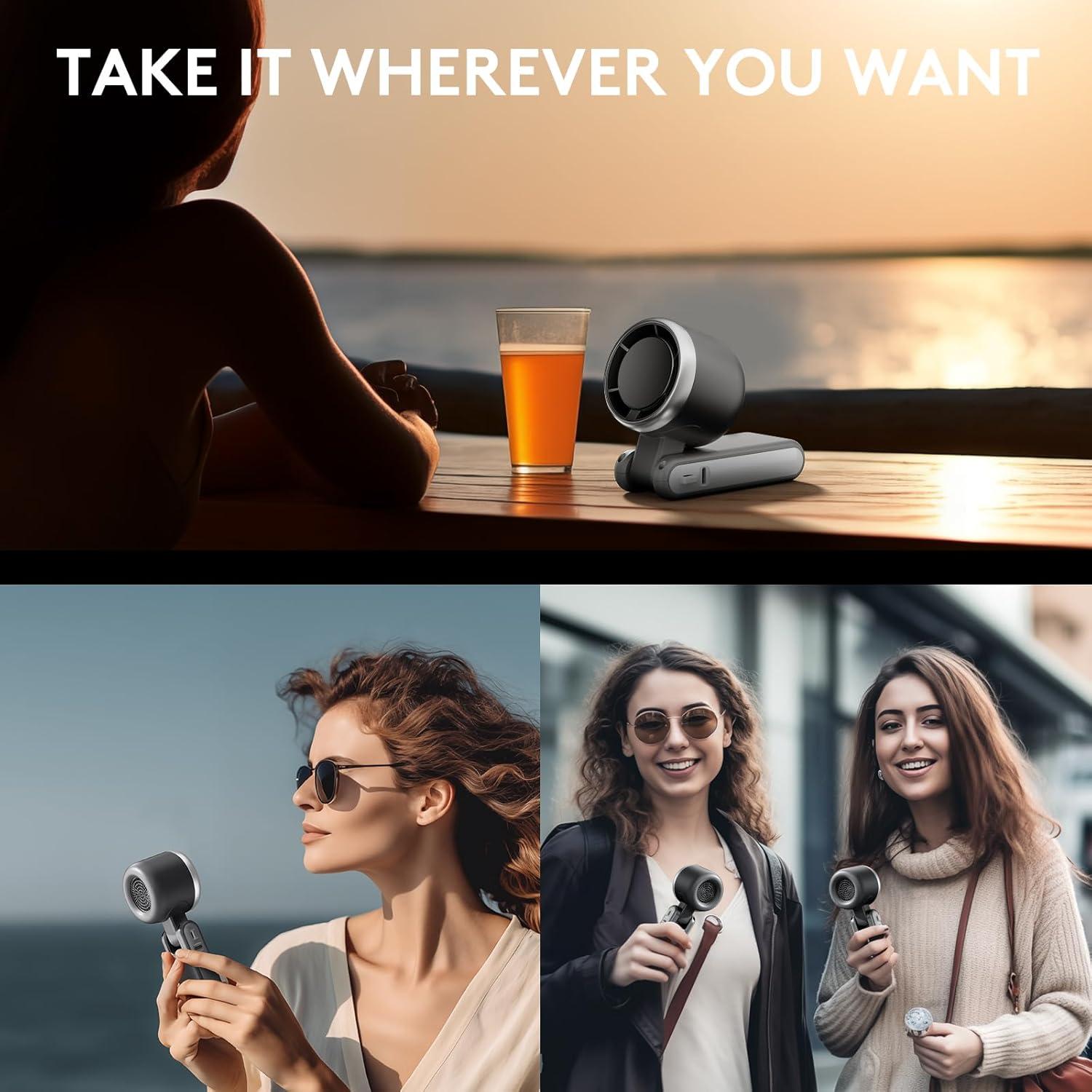 Ventilador de Mano Pymoji Mini Recargable 5 Velocidades Gris