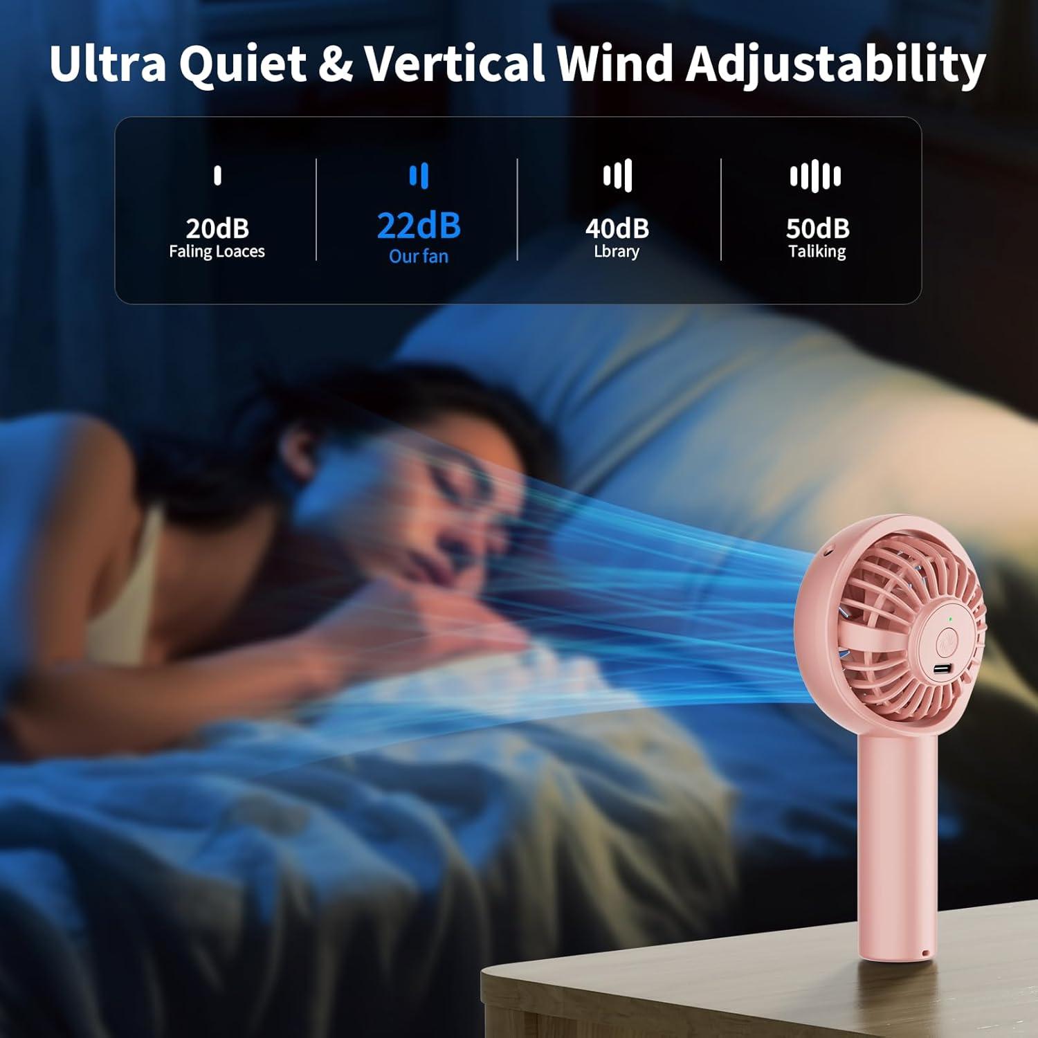 Ventilador Portátil Guirngou KF08 Rosa, 3 Velocidades, Inclinación 90°