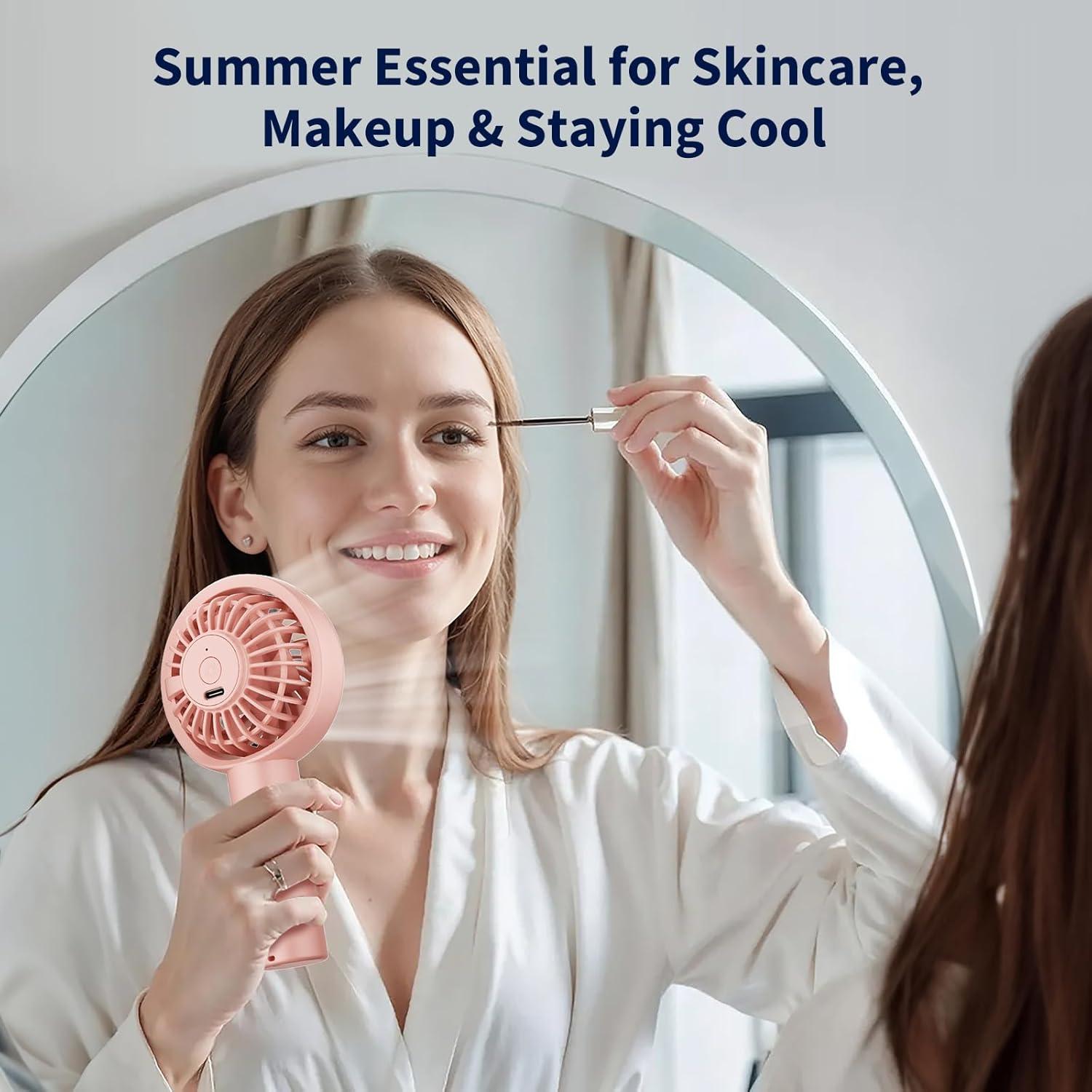 Ventilador Portátil Guirngou KF08 Rosa, 3 Velocidades, Inclinación 90°