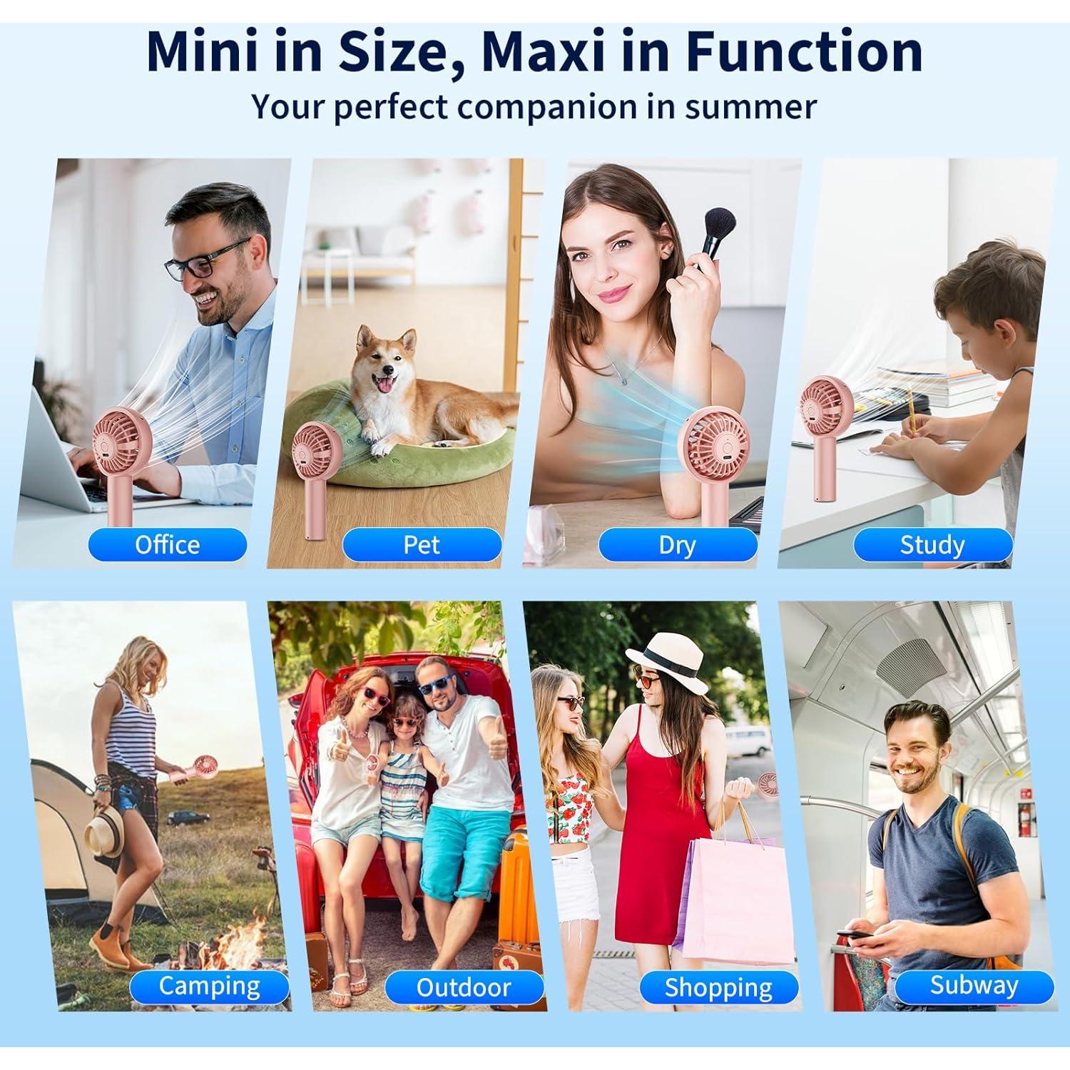 Ventilador Portátil Guirngou KF08 Rosa, 3 Velocidades, Inclinación 90°