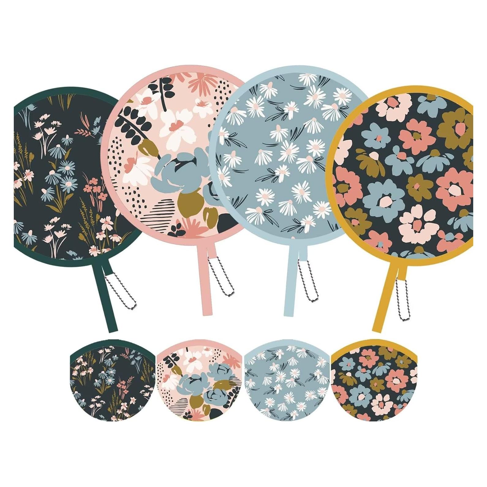 Ventiladores Plegables SUJJY 4 Piezas Florales Coloridos 20cm