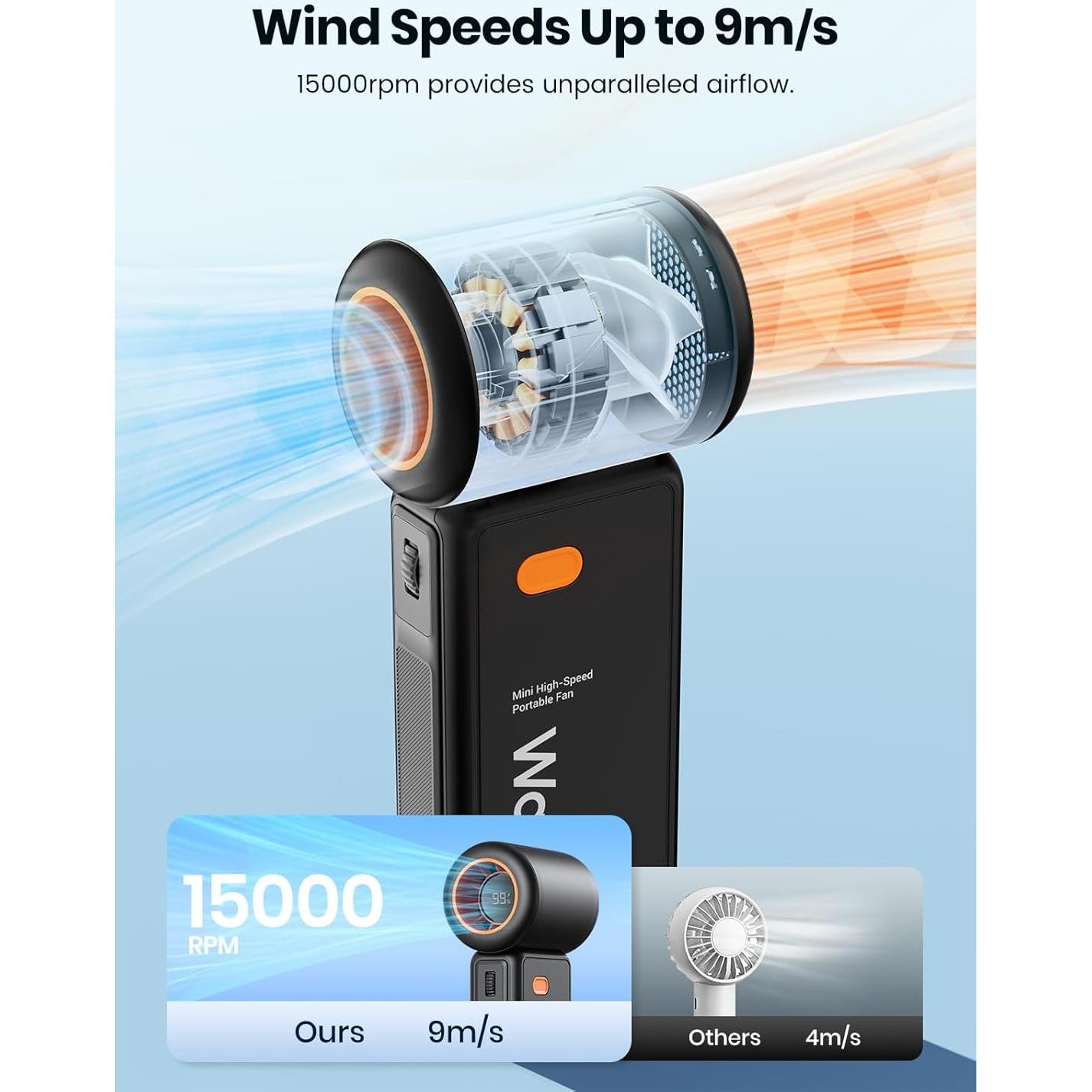 Ventilador Portátil de Mano Warmco H1 5000mAh Negro