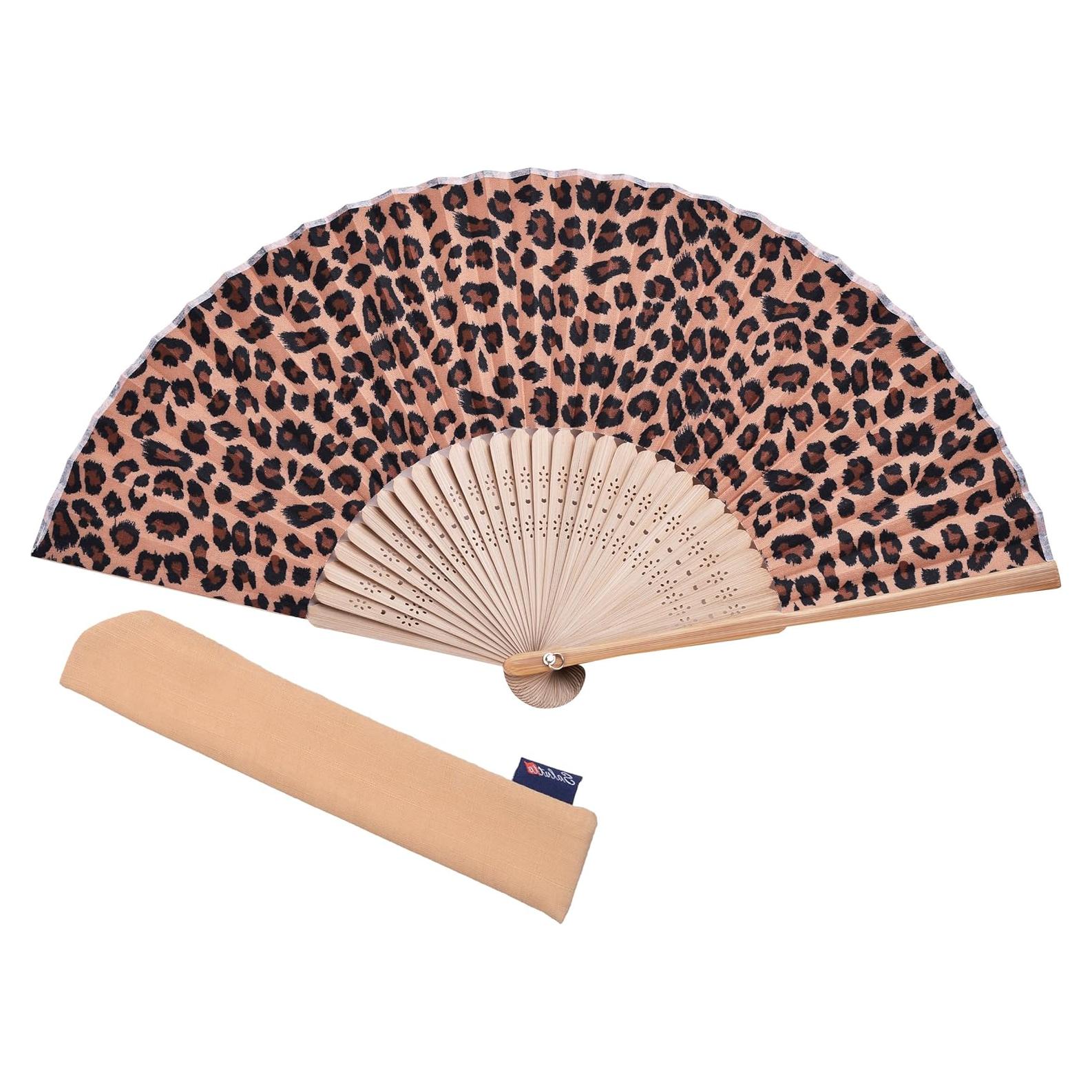 Abanico Plegable Salutto de Algodón Leopardo 22cm para Boda