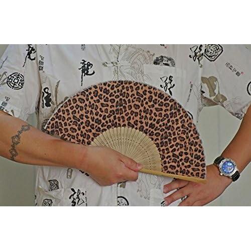 Abanico Plegable Salutto de Algodón Leopardo 22cm para Boda