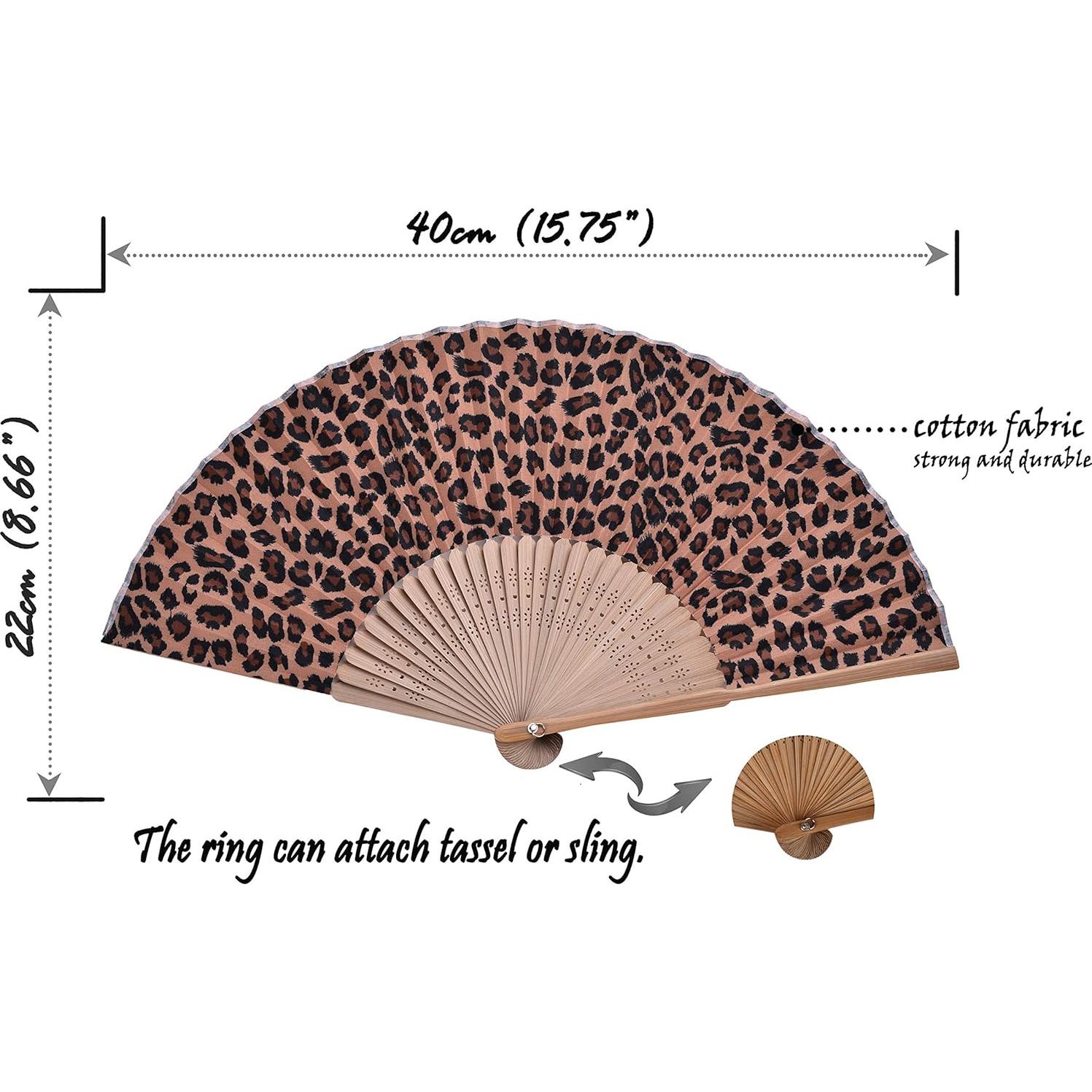 Abanico Plegable Salutto de Algodón Leopardo 22cm para Boda