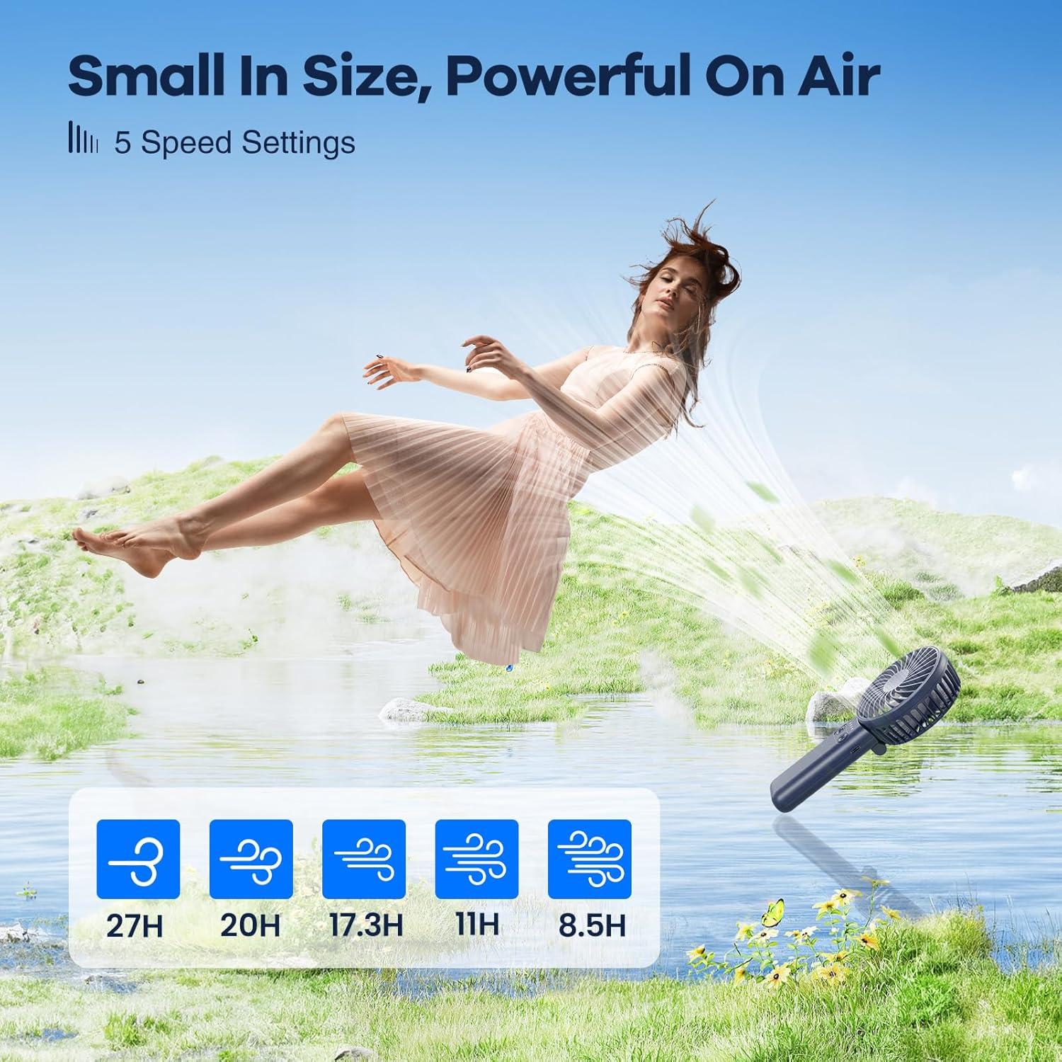 Ventilador de Mano Portátil HandFan 5 Velocidades Azul