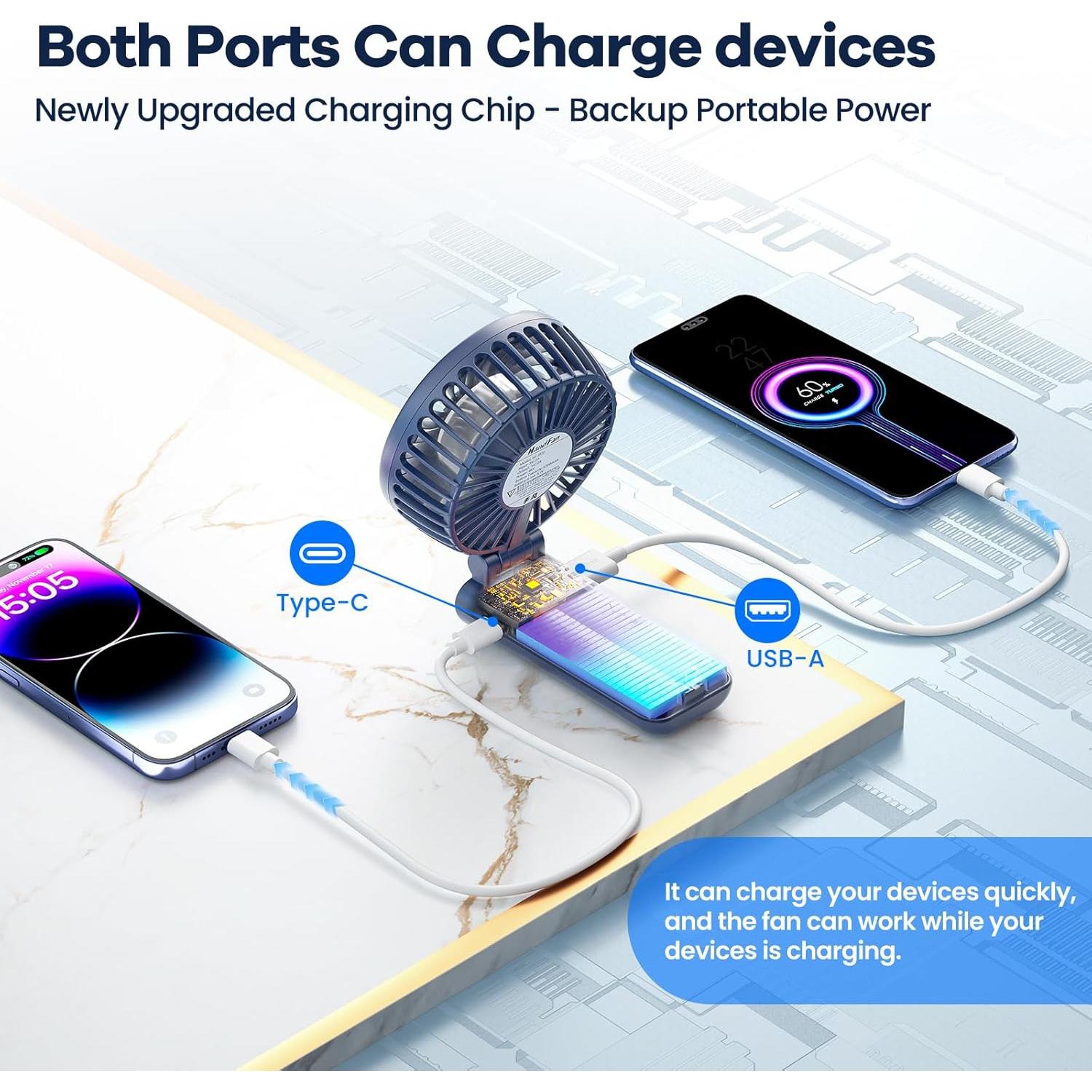 Ventilador de Mano Portátil HandFan 5 Velocidades Azul