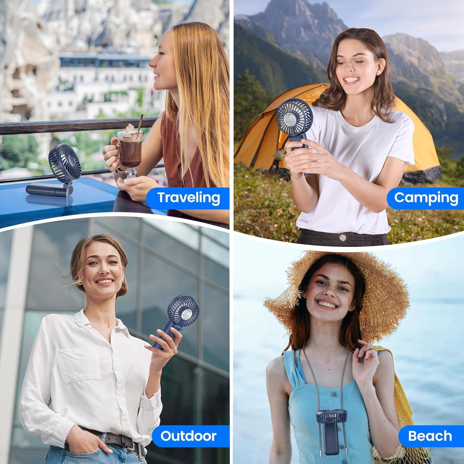 Ventilador de Mano Portátil HandFan 5 Velocidades Azul