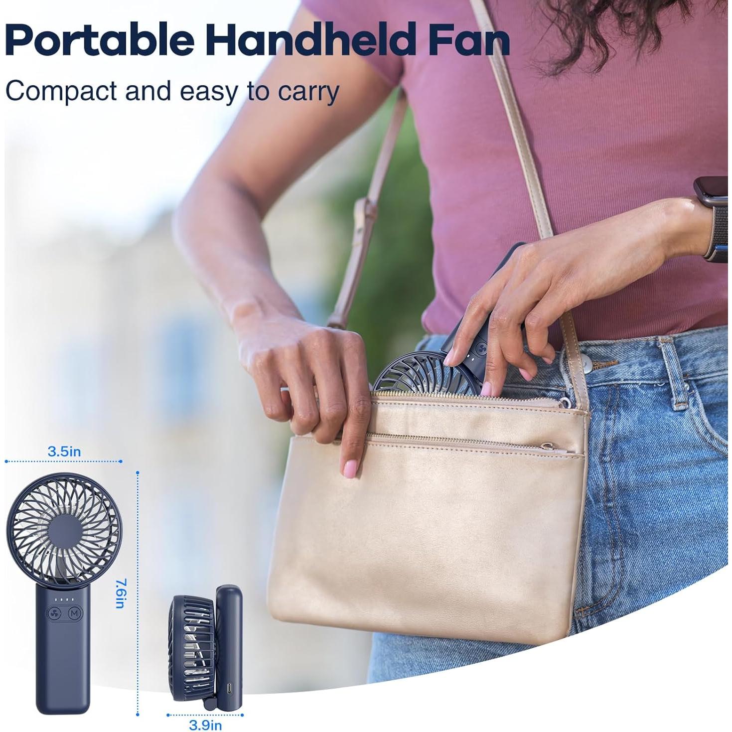 Ventilador de Mano Portátil HandFan 5 Velocidades Azul