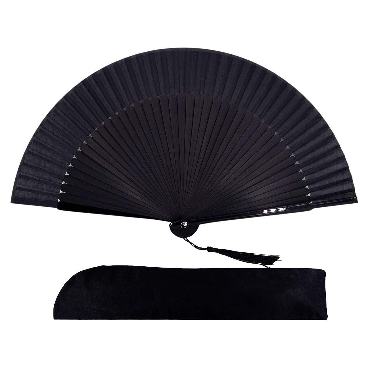 Abanico Plegable de Bambú y Seda Amajiji Negro 38x21cm