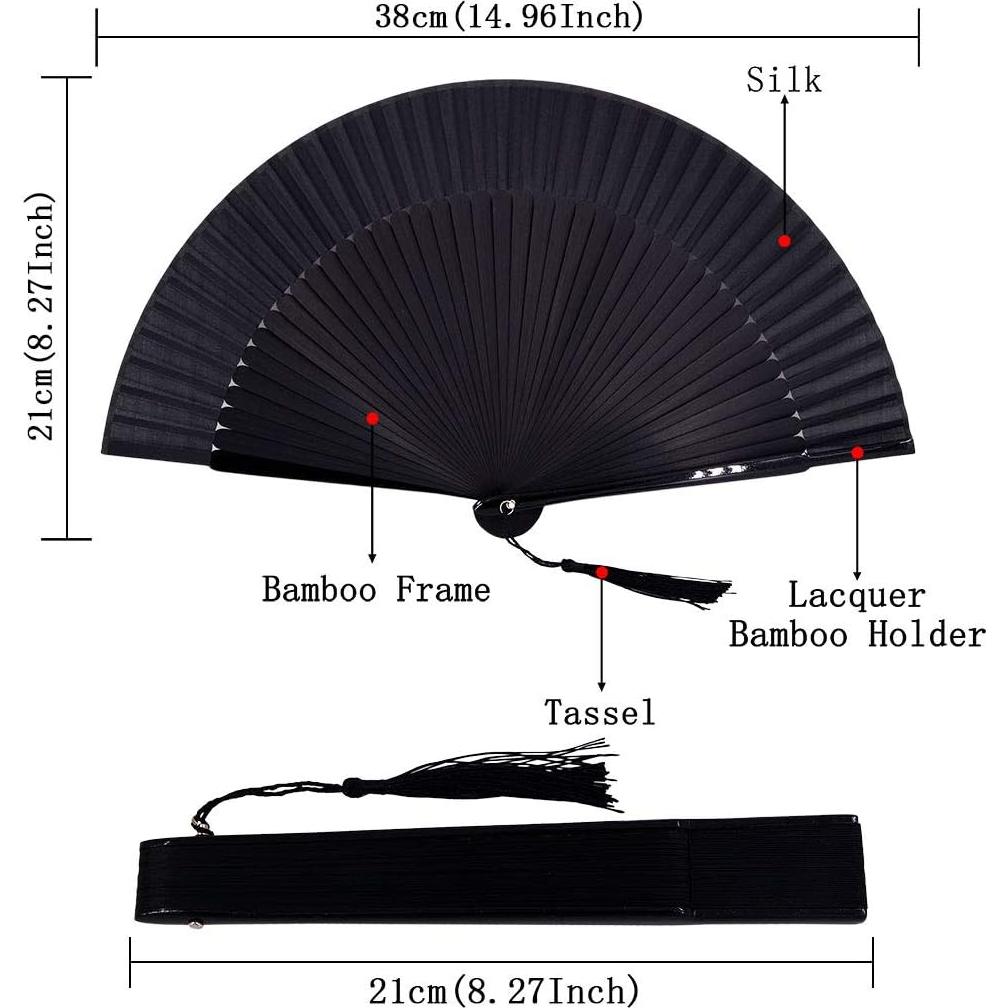 Abanico Plegable de Bambú y Seda Amajiji Negro 38x21cm