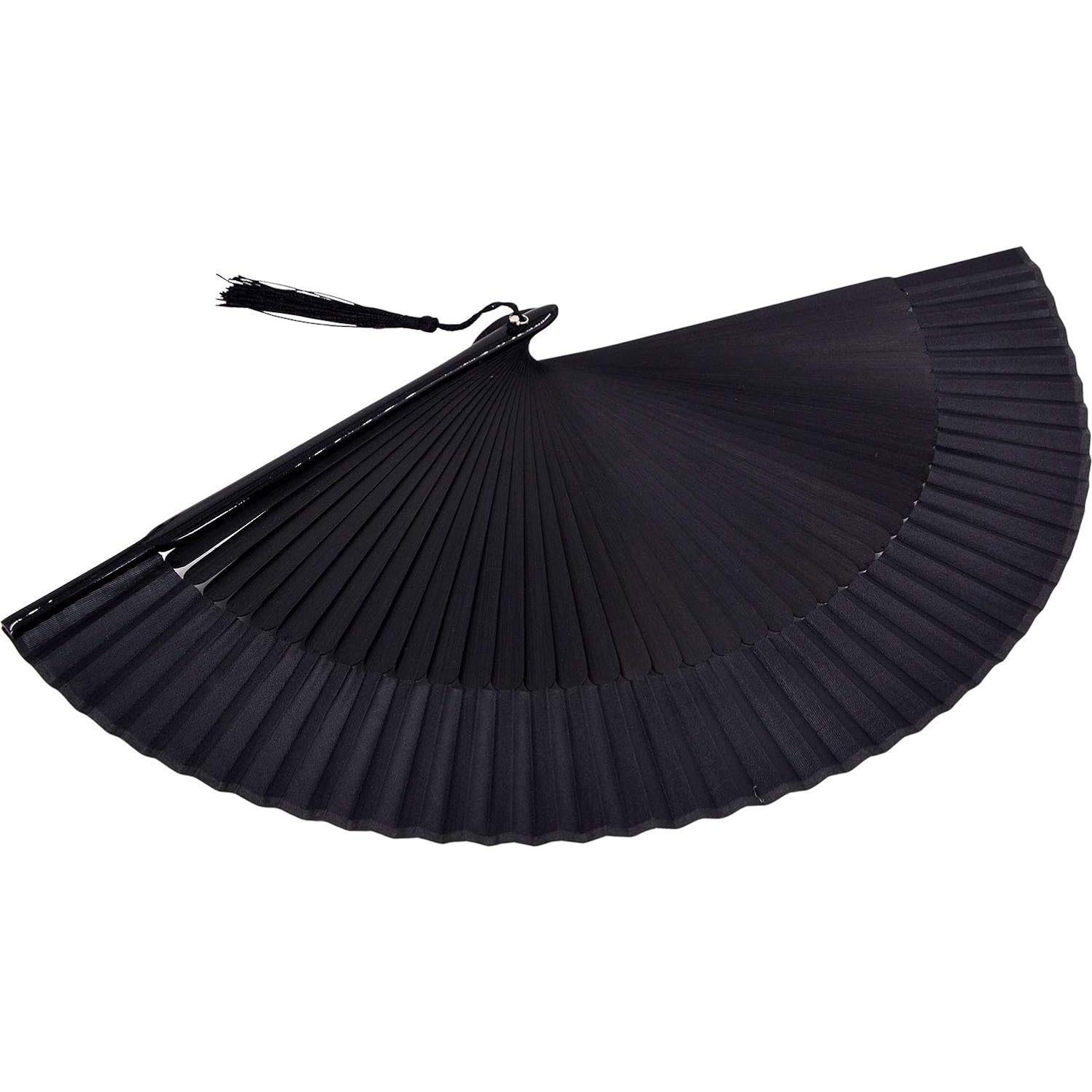 Abanico Plegable de Bambú y Seda Amajiji Negro 38x21cm