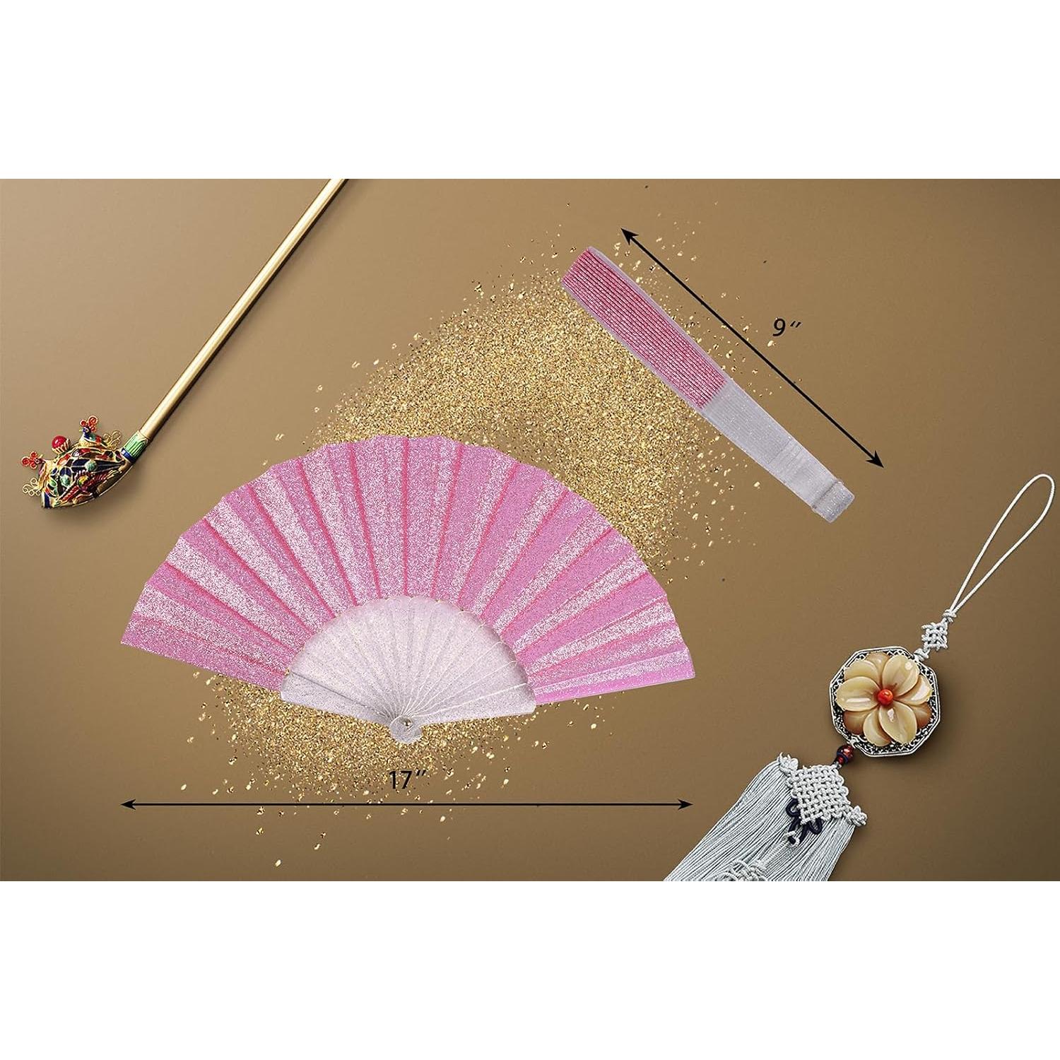 Abanico Plegable Decorativo HUNANBANG 4 Piezas Brillante