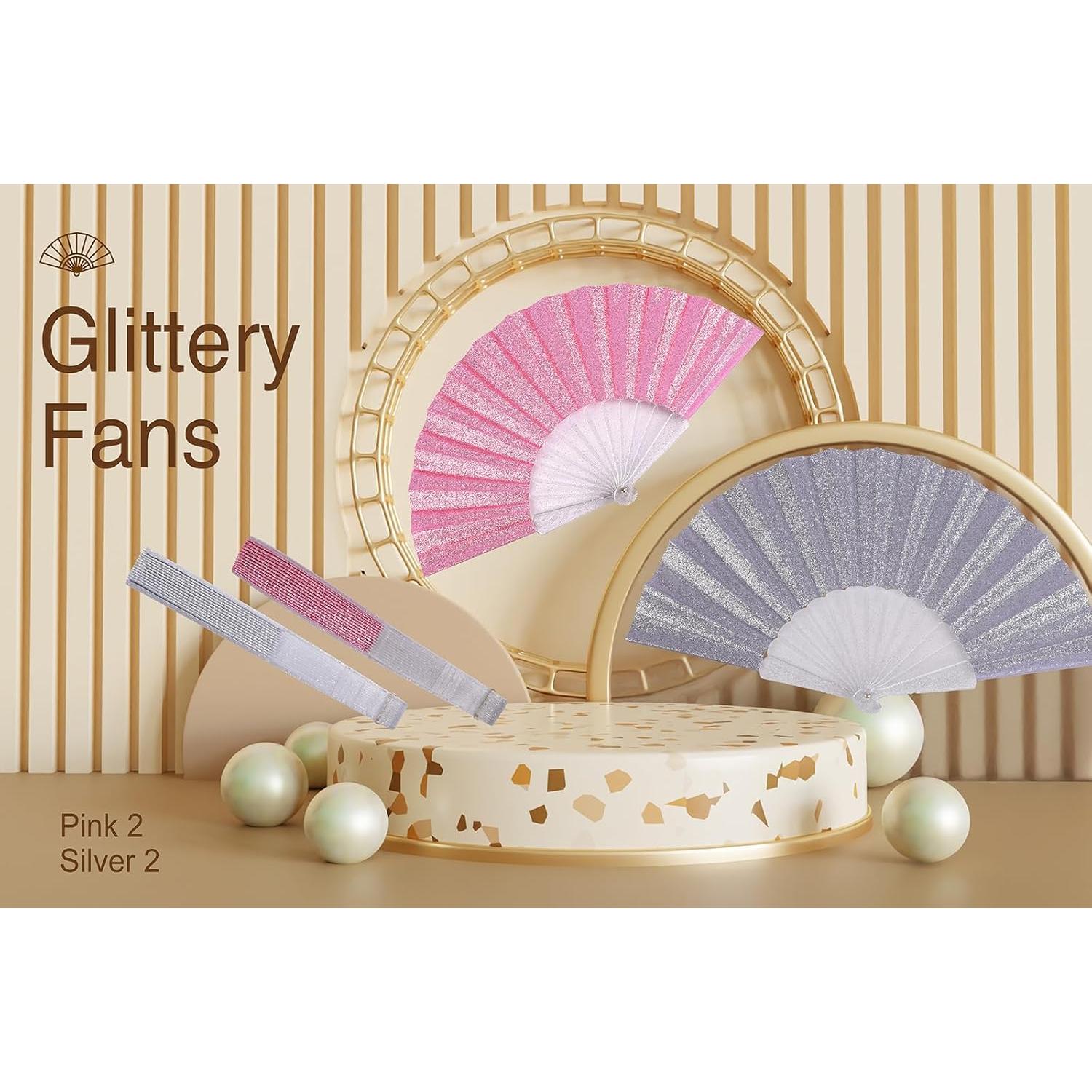 Abanico Plegable Decorativo HUNANBANG 4 Piezas Brillante