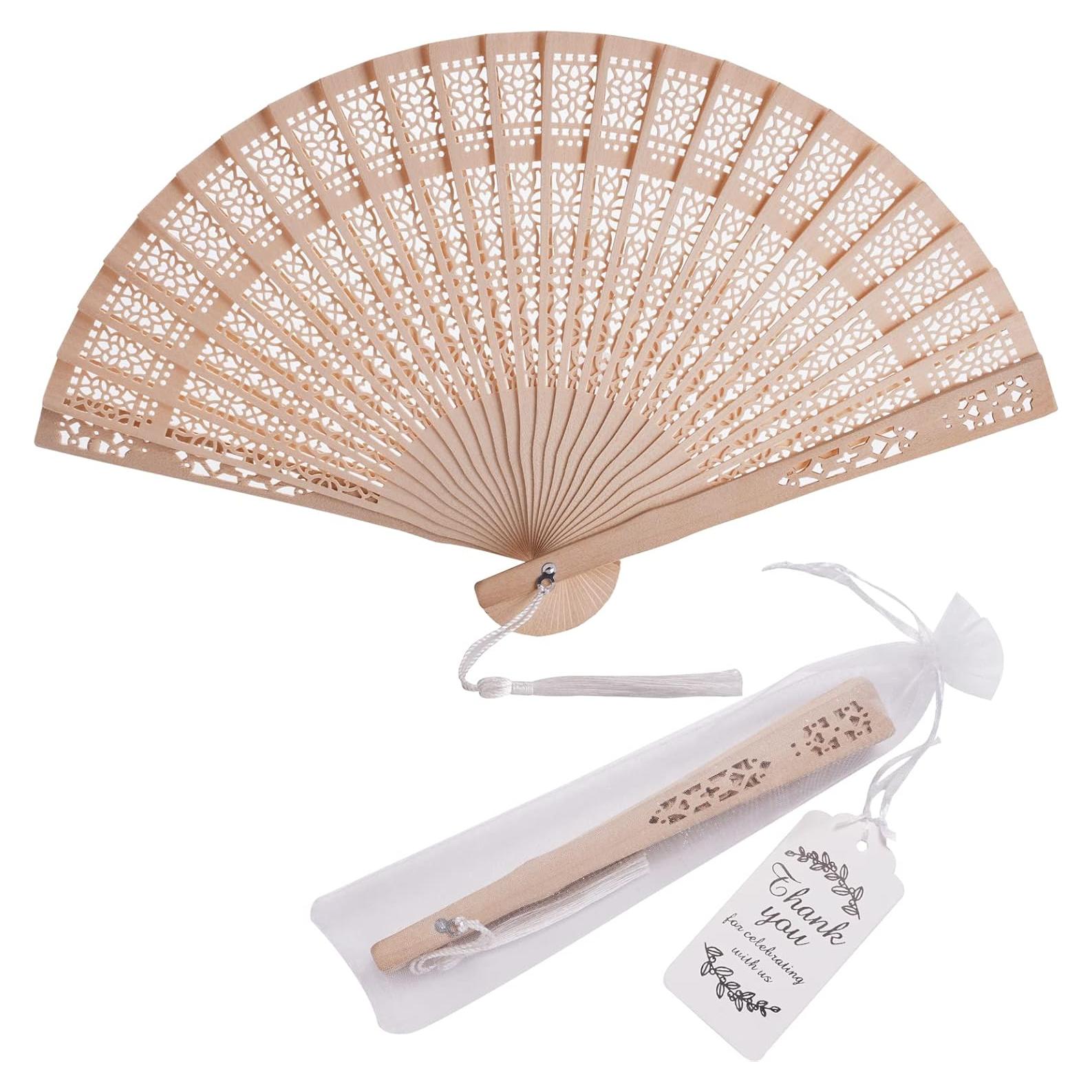 50 Abanicos de Madera SL Crafts con Bolsas y Etiquetas